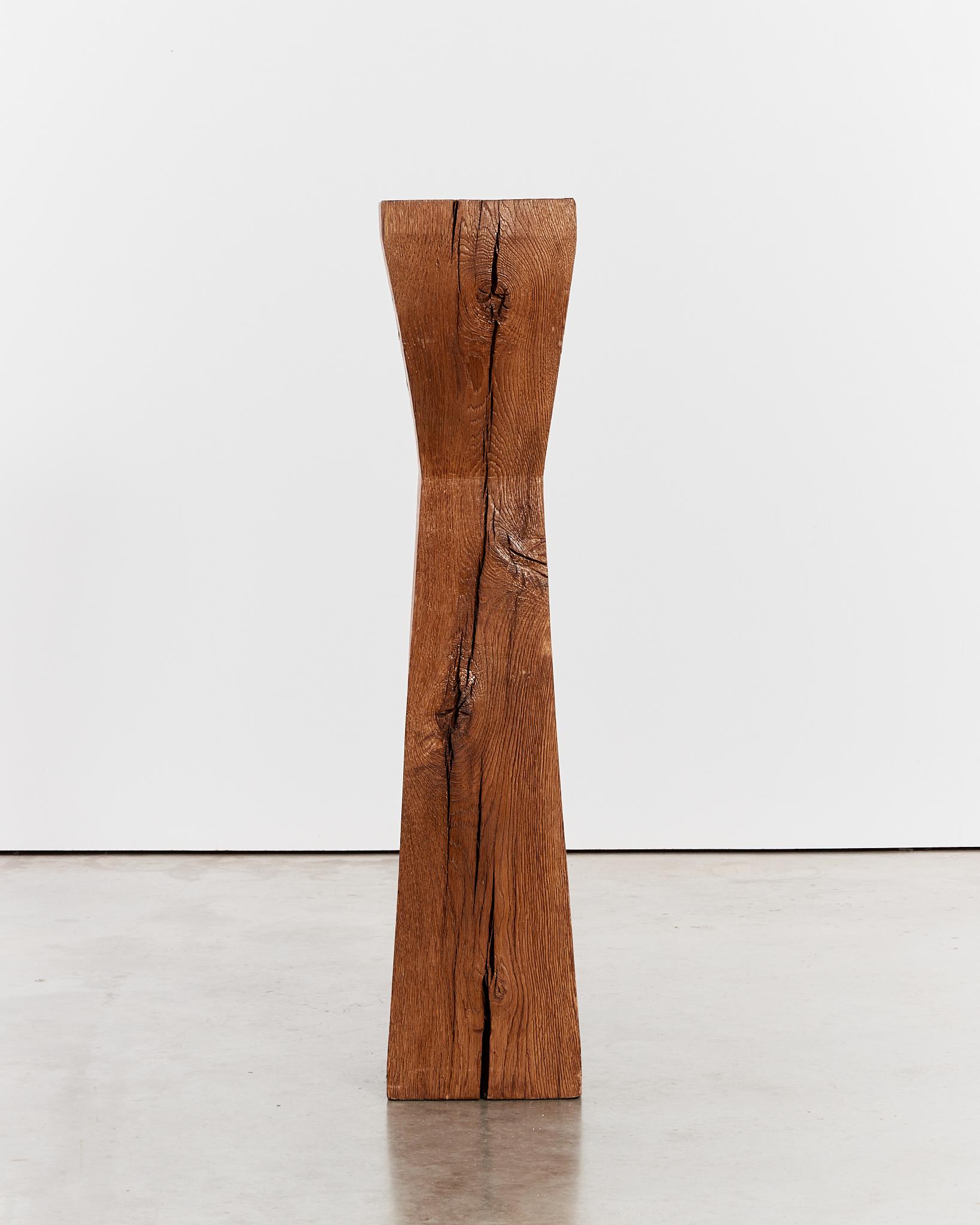 French brutalist pinched waist oak plinth / pedestal Brancusi / wabi sabi style For Sale 1