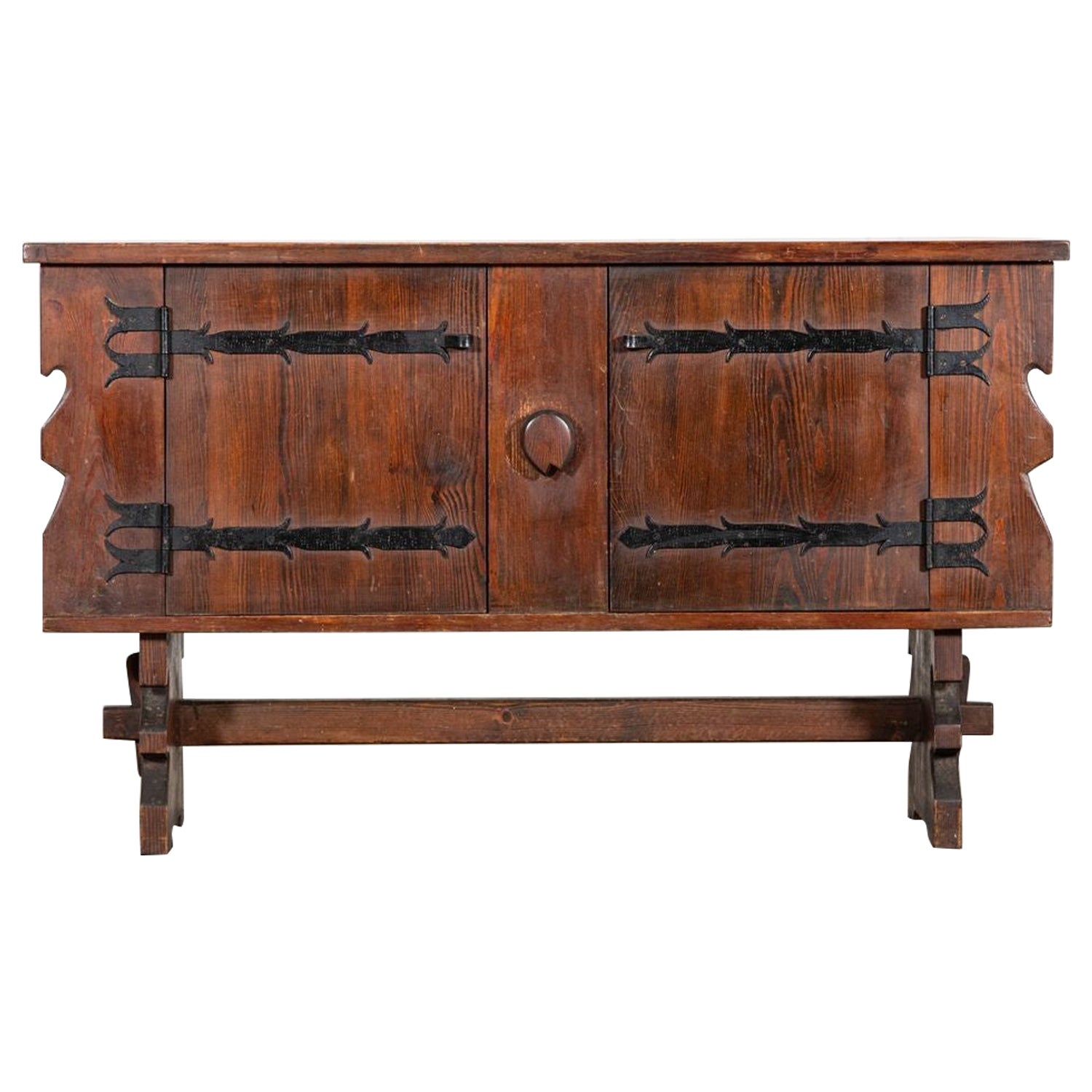 French Brutalist Pine Sideboard For Sale