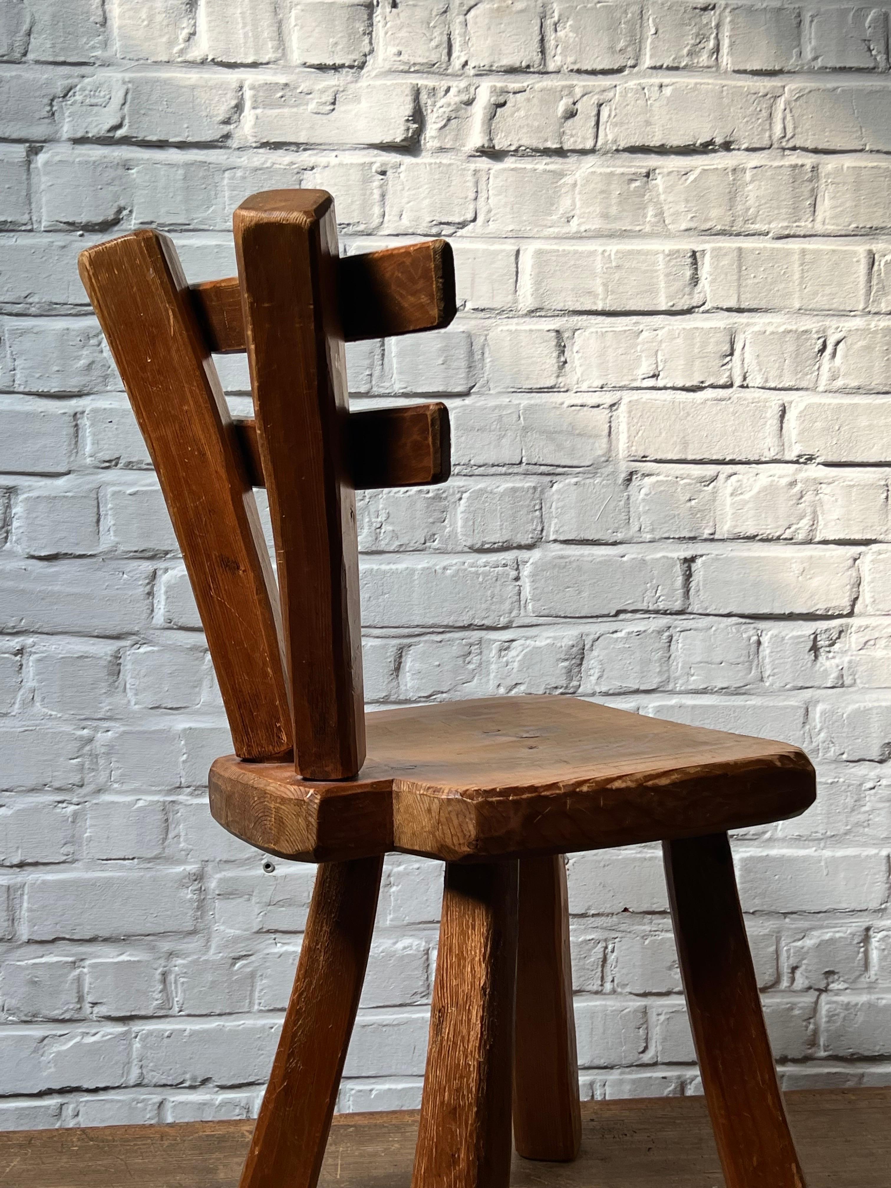 20th Century French Brutalist pine Tree chair, Nice Joinery, 1950s Handmade, folk art