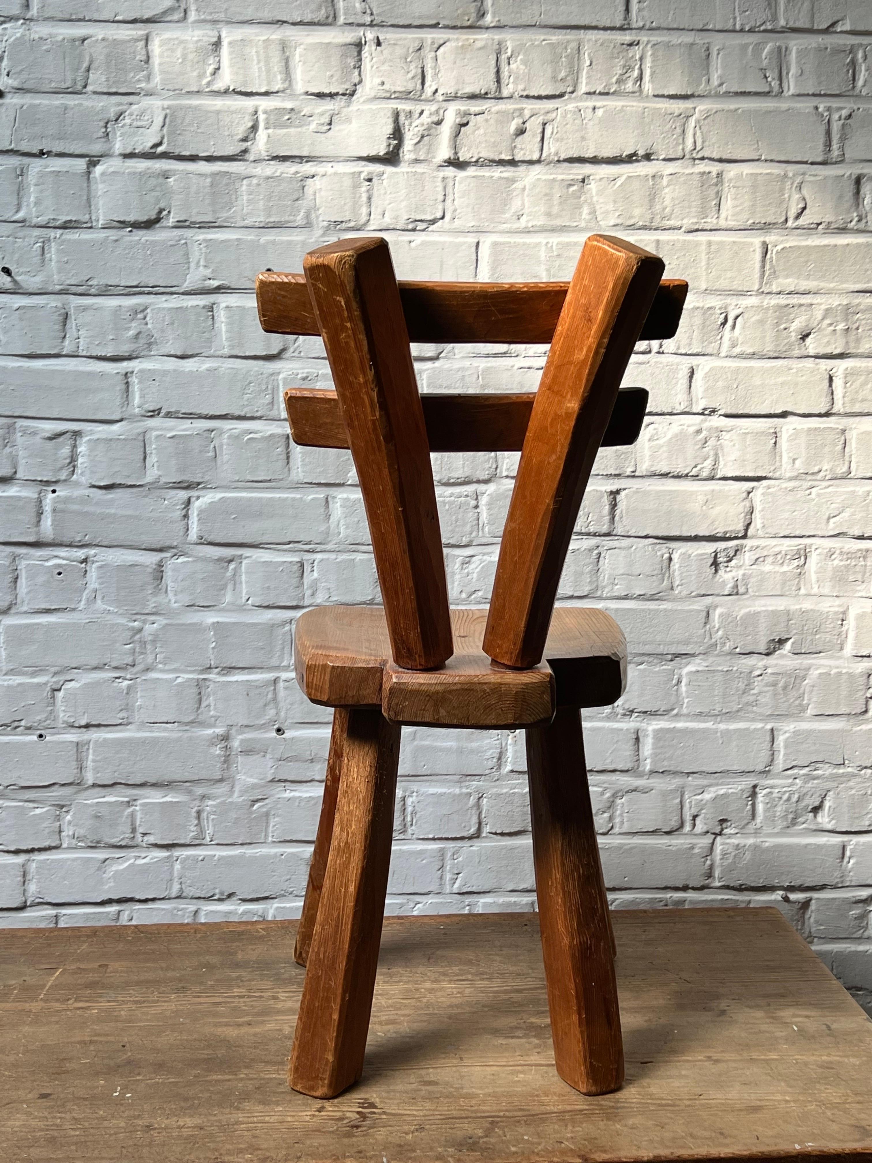 French Brutalist pine Tree chair, Nice Joinery, 1950s Handmade, folk art 1