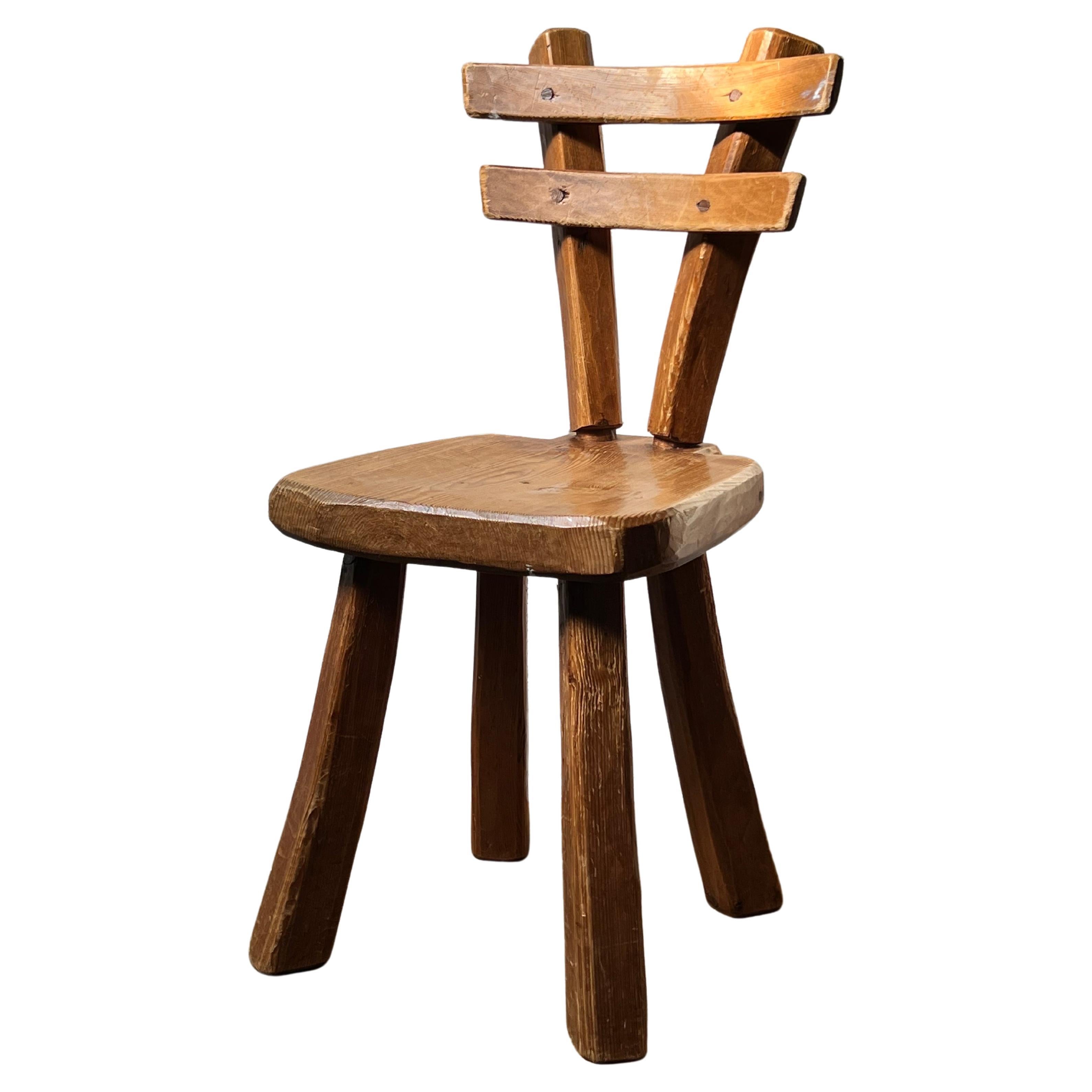 French Brutalist pine Tree chair, Nice Joinery, 1950s Handmade, folk art