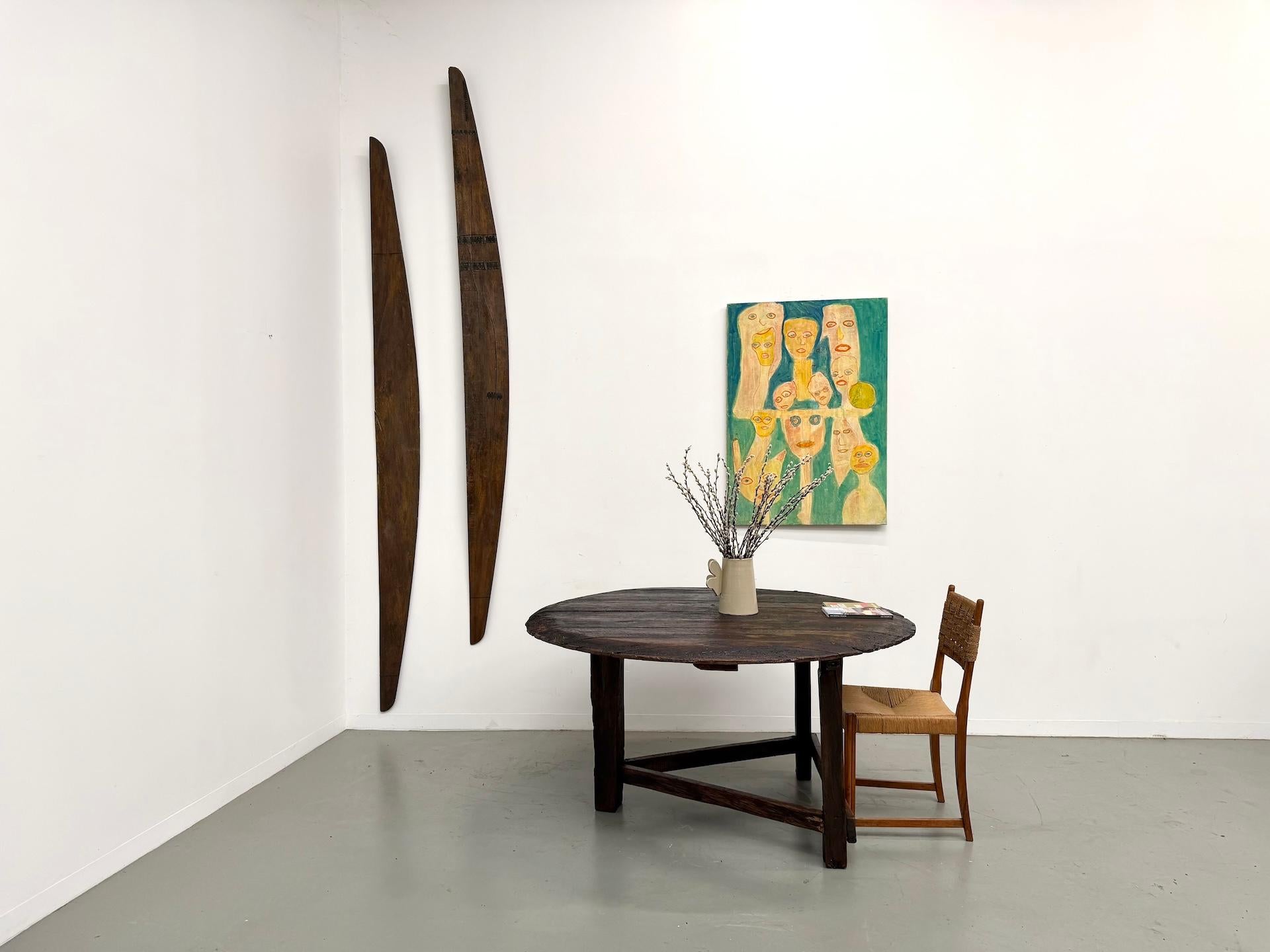 Oak French brutalist popular-art round oak table, CIRCA 1880 For Sale