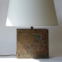 French Brutalist Sculpted Slate Stone and Iron Table Lamp, 1970s