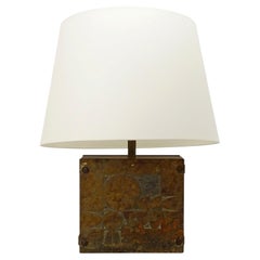 French Brutalist Sculpted Slate Stone and Iron Table Lamp, 1970s