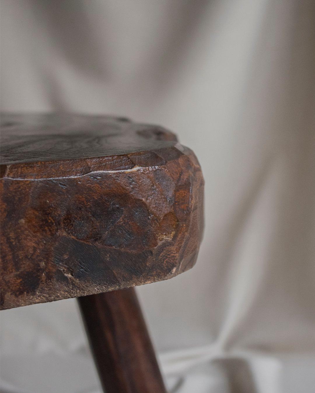 Hand-Carved French Brutalist Side Table, Mid-Century Modern, Solid Wood, Single Top For Sale