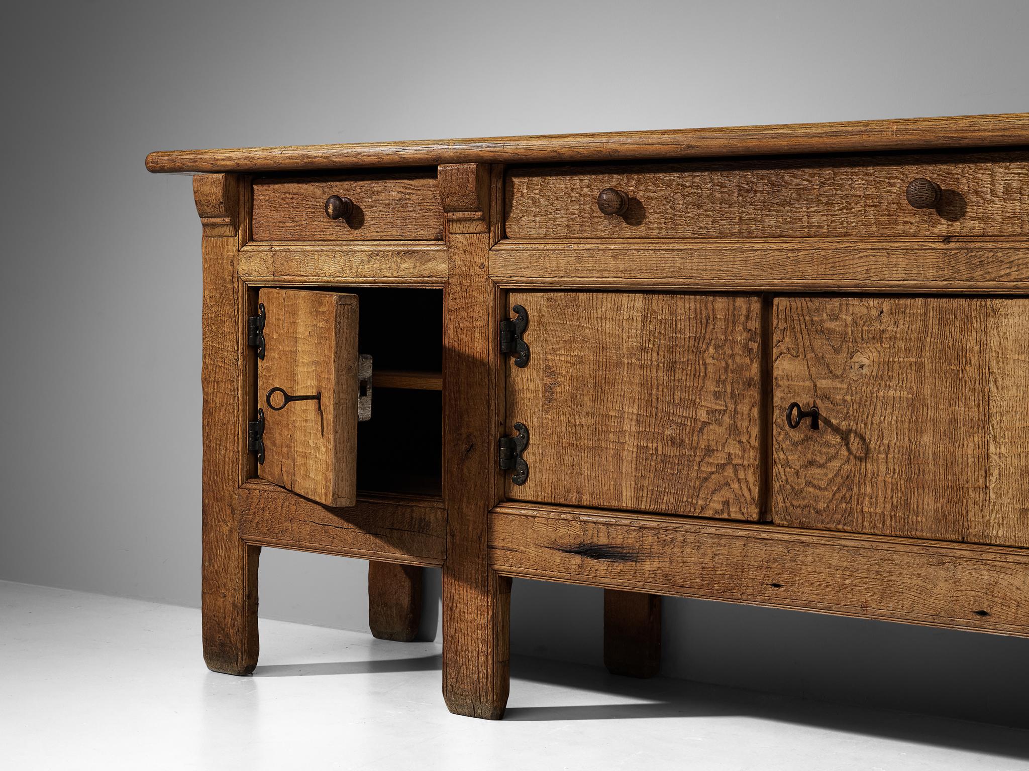 French Brutalist Sideboard in Oak with Iron Decorative Elements 8