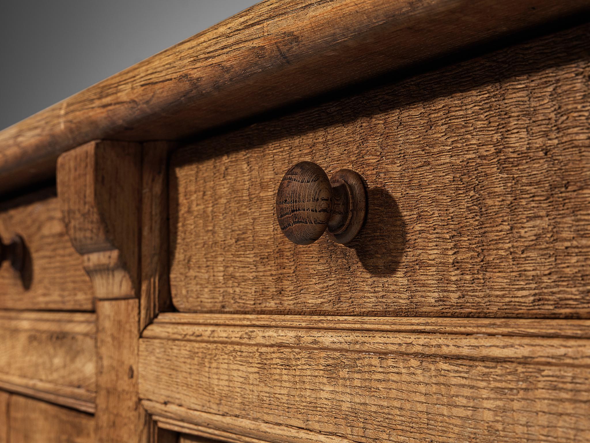 Mid-20th Century French Brutalist Sideboard in Oak with Iron Decorative Elements