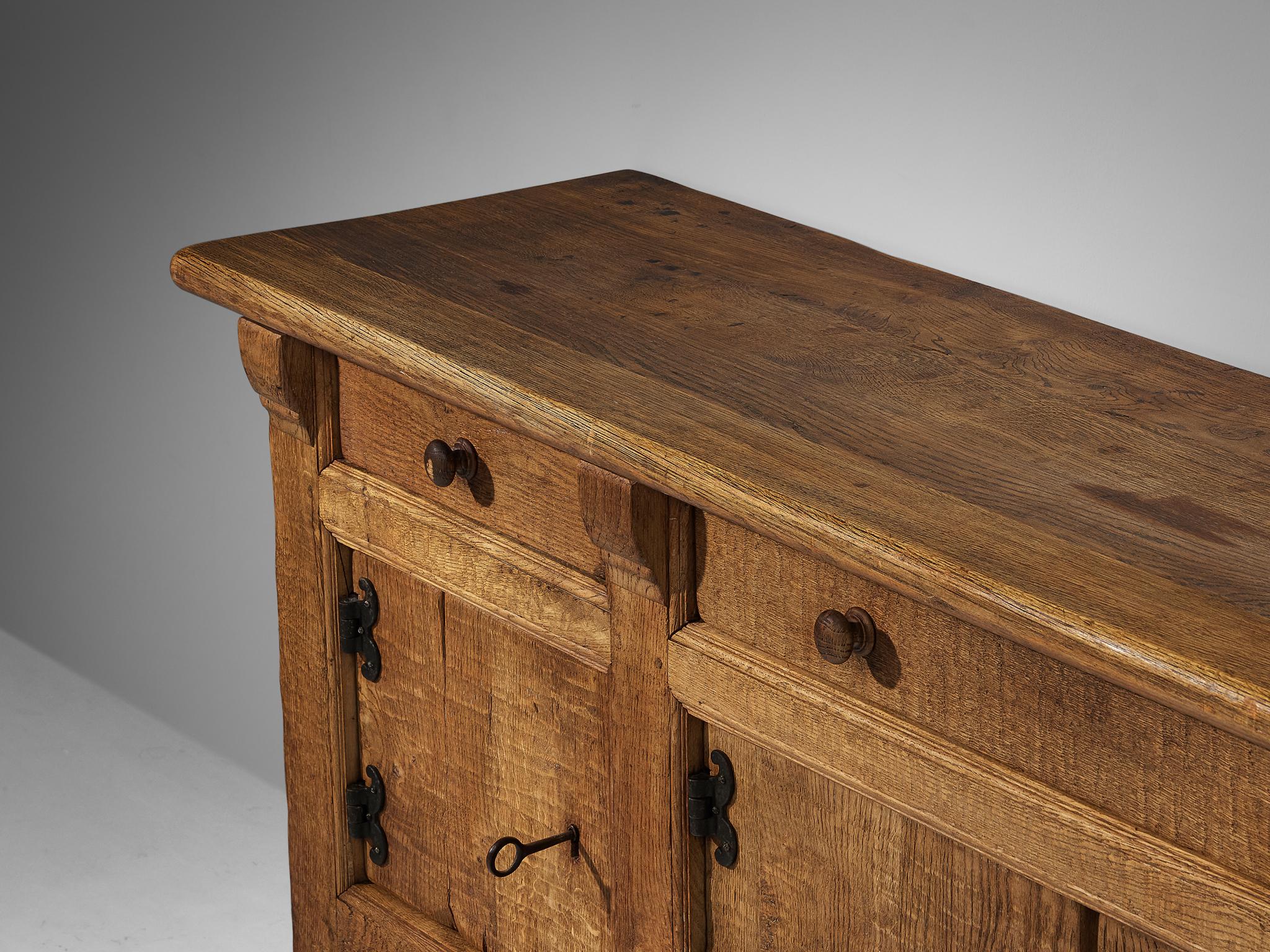 French Brutalist Sideboard in Oak with Iron Decorative Elements 2