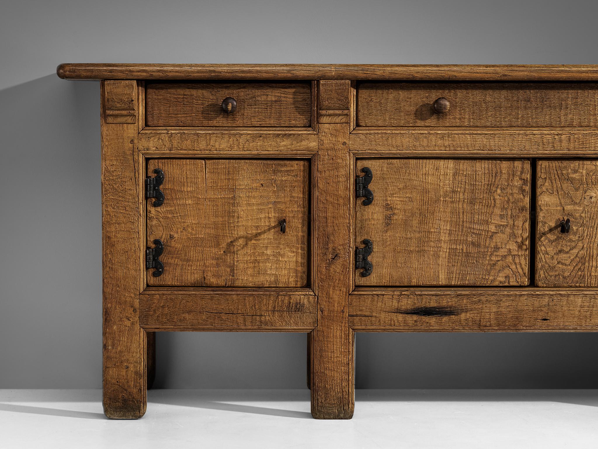French Brutalist Sideboard in Oak with Iron Decorative Elements 4