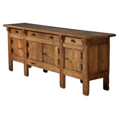 French Brutalist Sideboard in Oak with Iron Decorative Elements