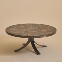 French Brutalist Slate Tile Mosaic Coffee Table, 1970s