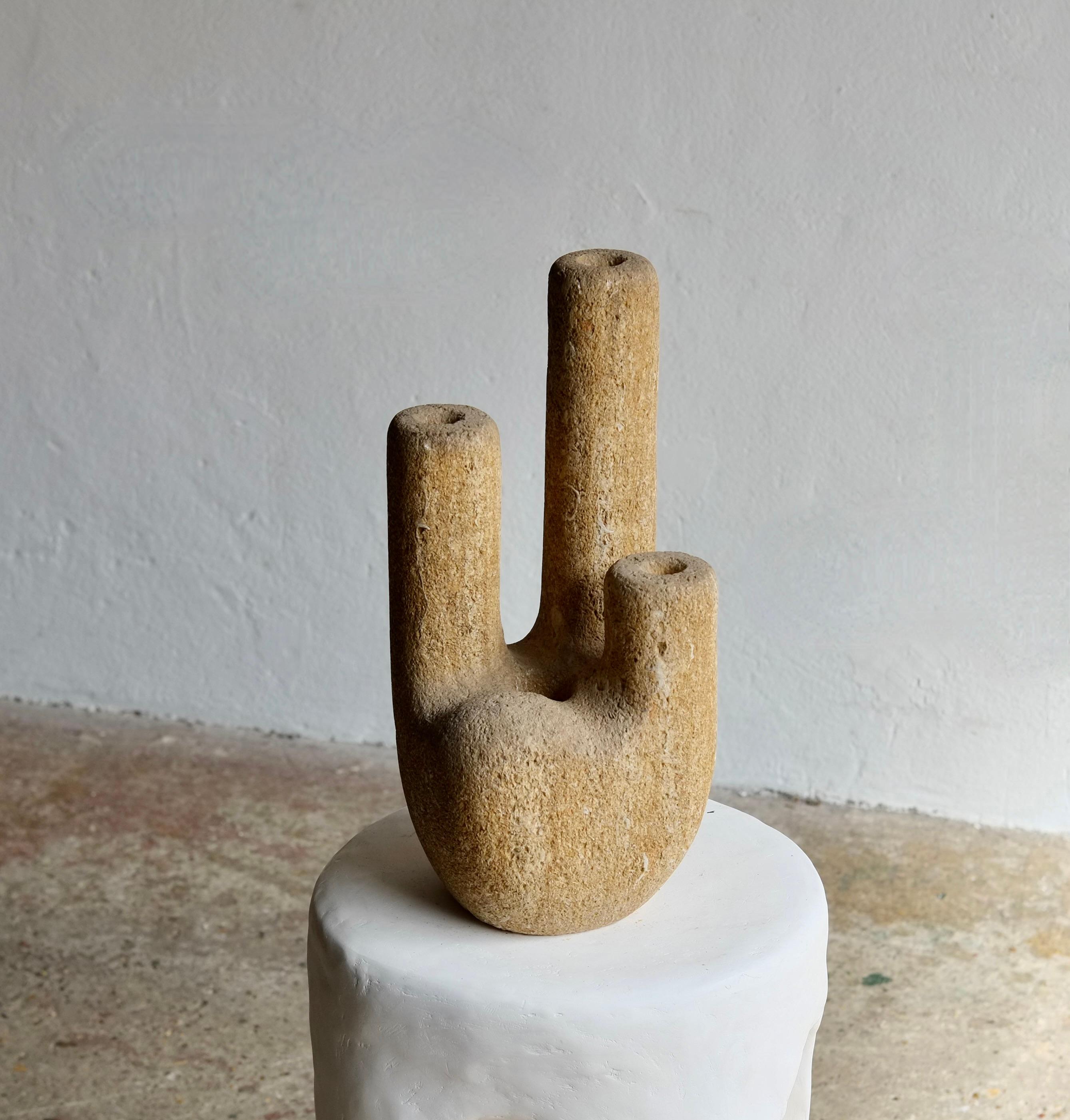 Late 20th Century French Brutalist Stone Lamp For Sale