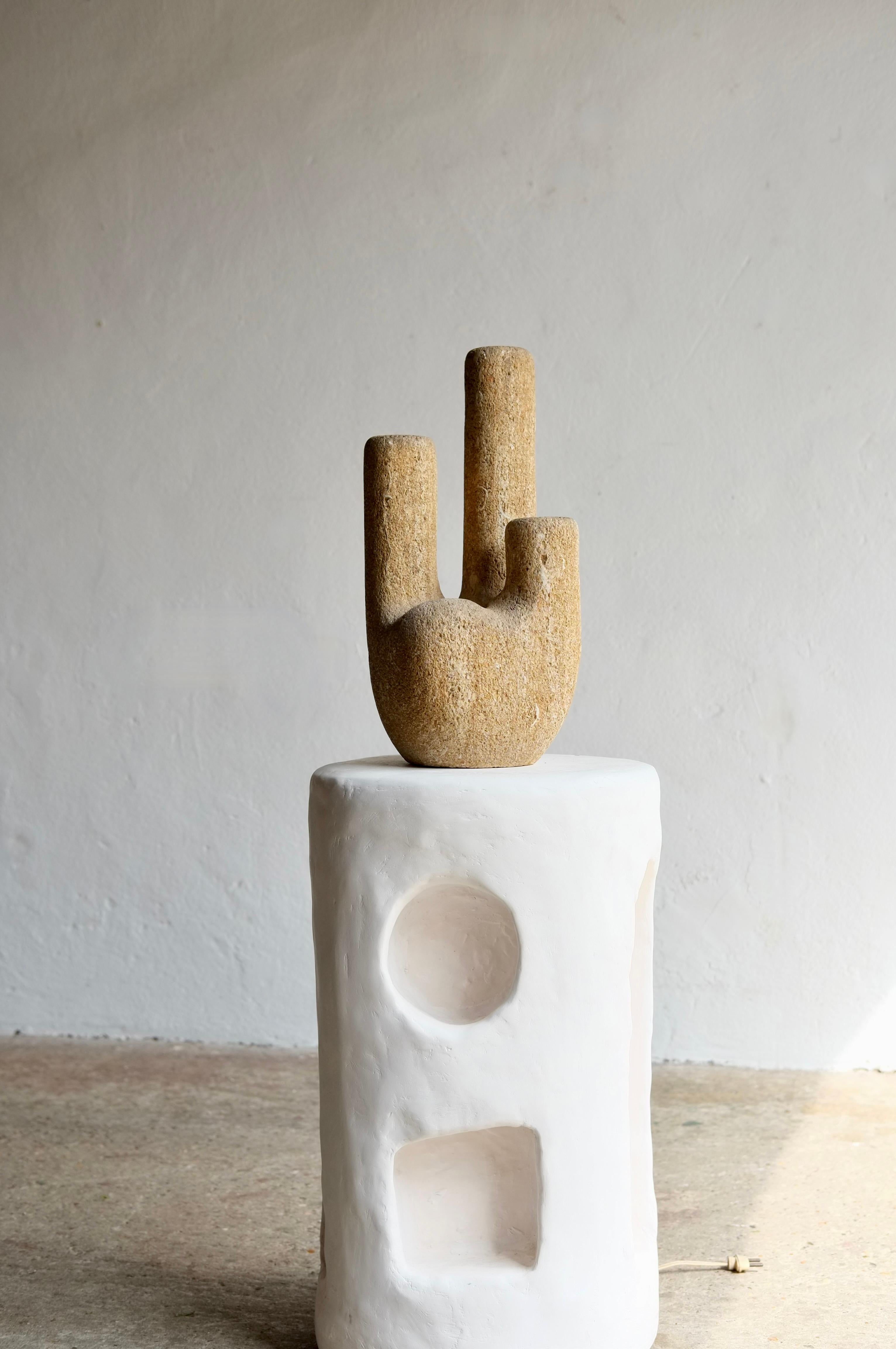 French Brutalist Stone Lamp For Sale 2