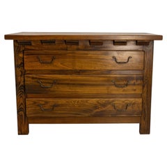 French Brutalist Style Elm Commode Chest of Drawers, circa 1970