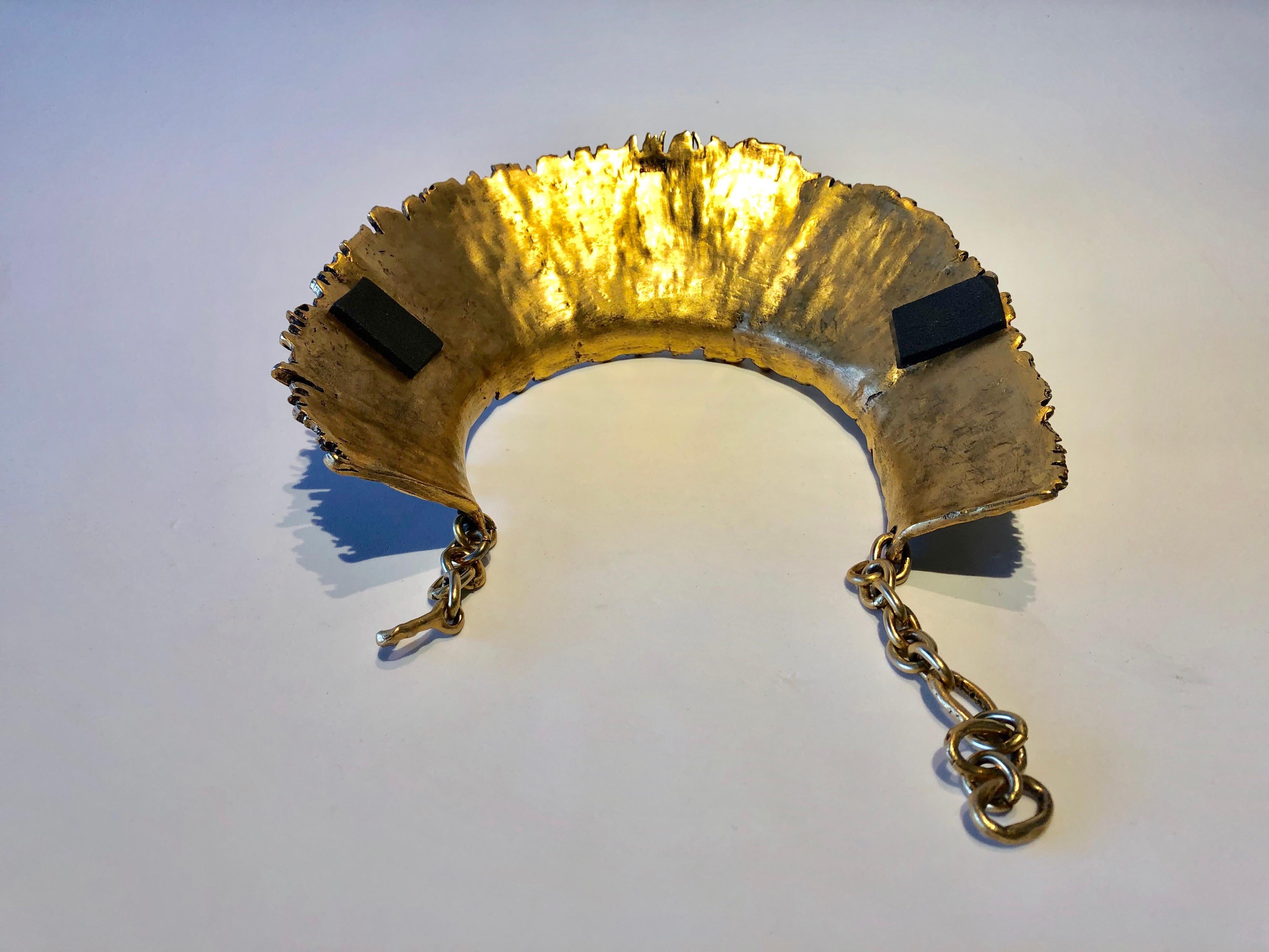 French Brutalist Style Gilt Textured Statement Necklace  5