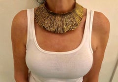 French Brutalist Style Gilt Textured Statement Necklace