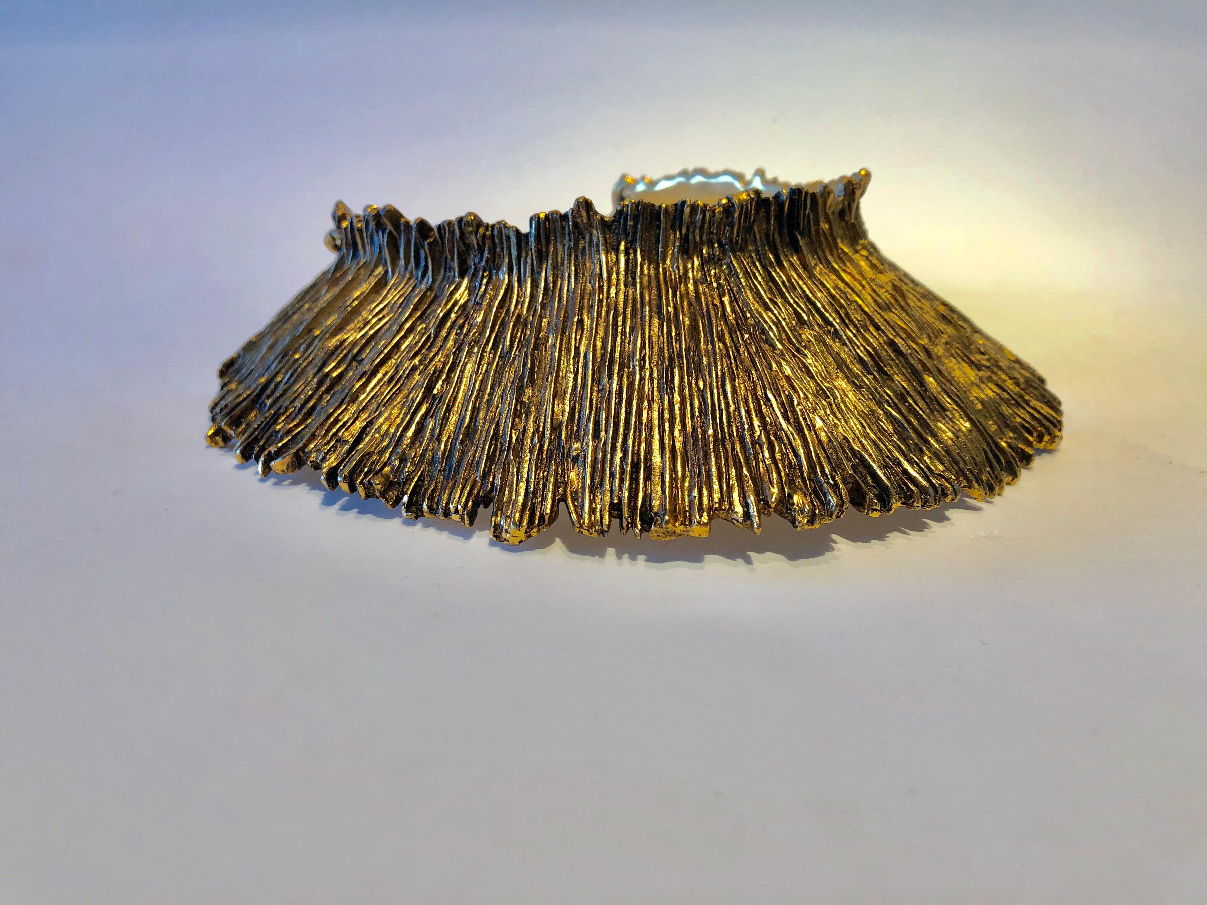 French Brutalist Style Gilt Textured Statement Necklace  2