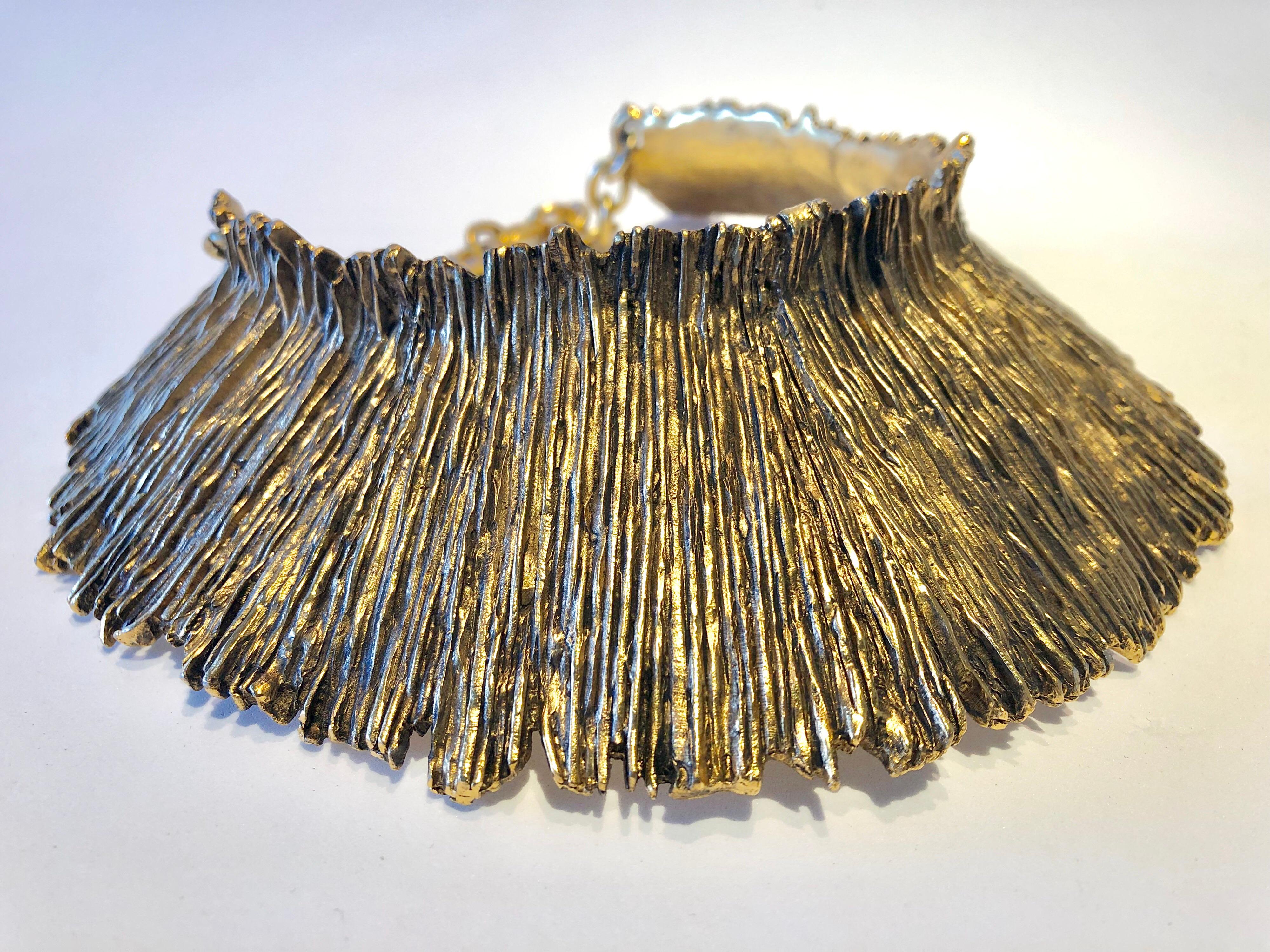 French Brutalist Style Gilt Textured Statement Necklace  3