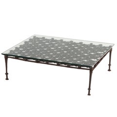 French Brutalist Style Glass-Top Wrought Iron Coffee Table, C. 1960