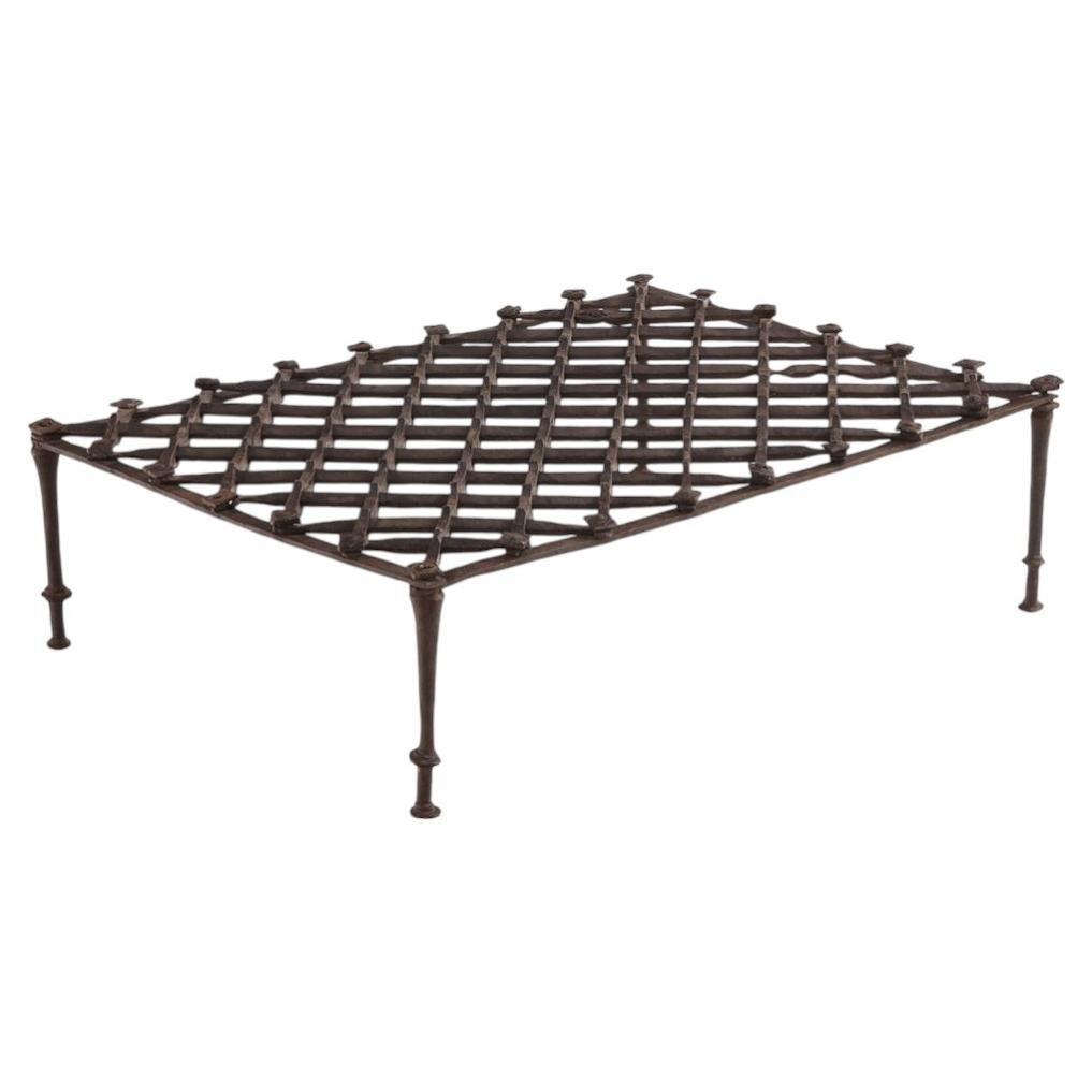 French Brutalist Style Glass-Top Wrought Iron Coffee Table, C. 1960