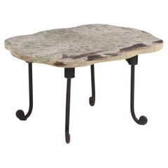 French Brutalist Style Iron and Marble Low Table, C. 1950