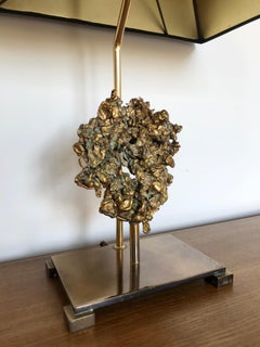French Brutalist Style Molten Bronze Lamp in the Style of Boeltz