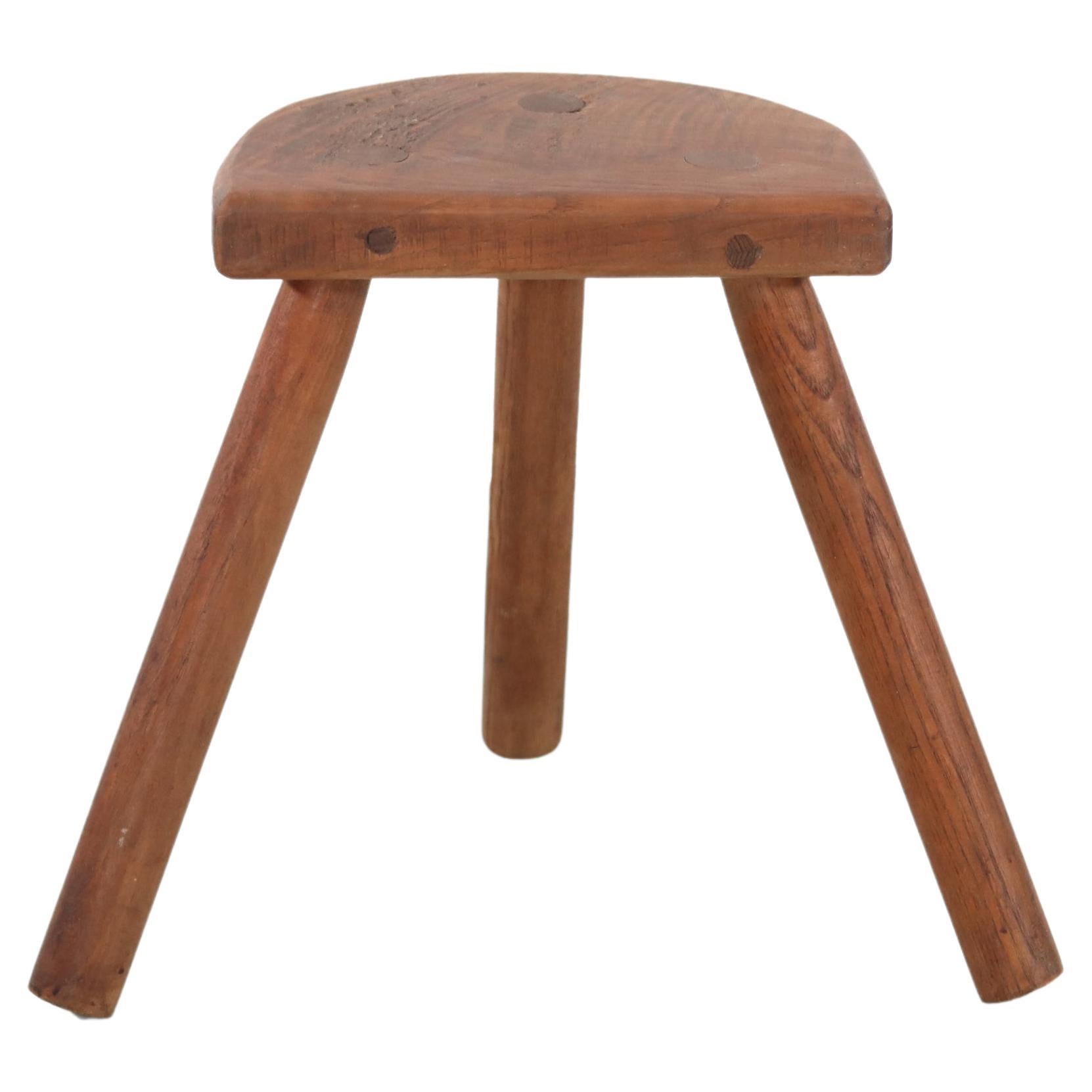 French Brutalist Three Legged Wooden Milk Stool