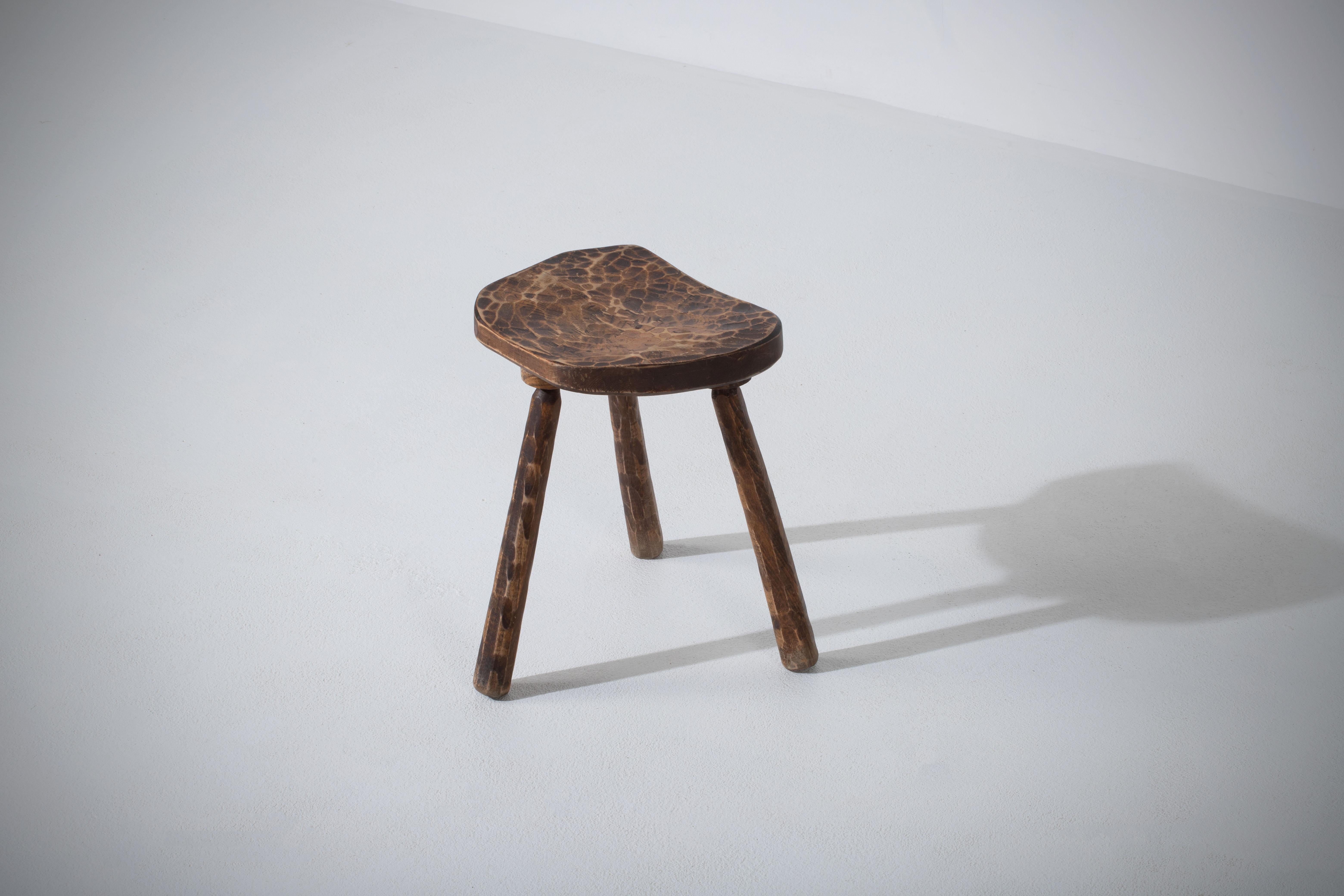 20th Century French Brutalist Tripod Stool, 1950s For Sale