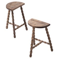 French Brutalist Tripod Stool, a Pair, Bleached