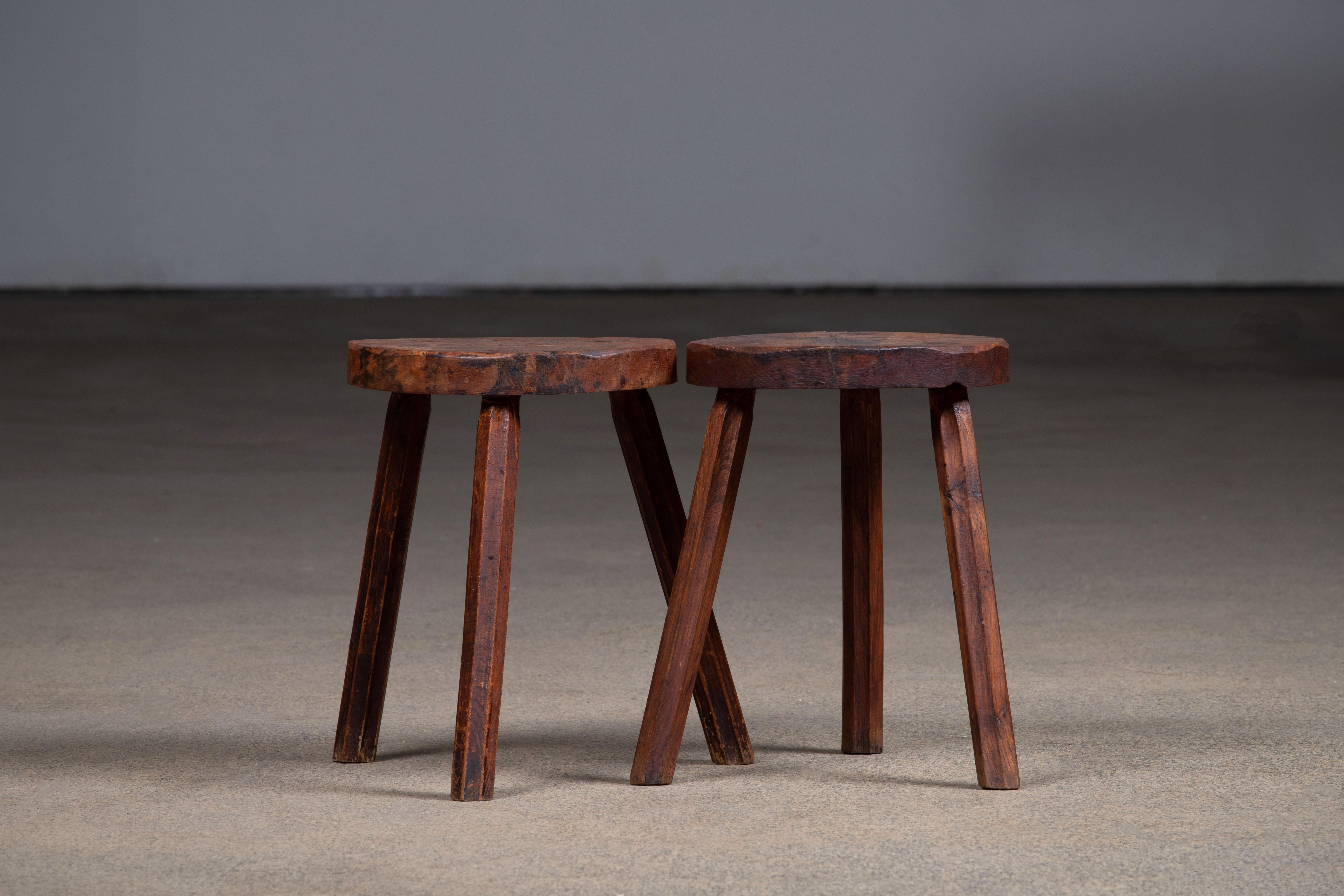 French Brutalist Tripod Stool, a Pair 3