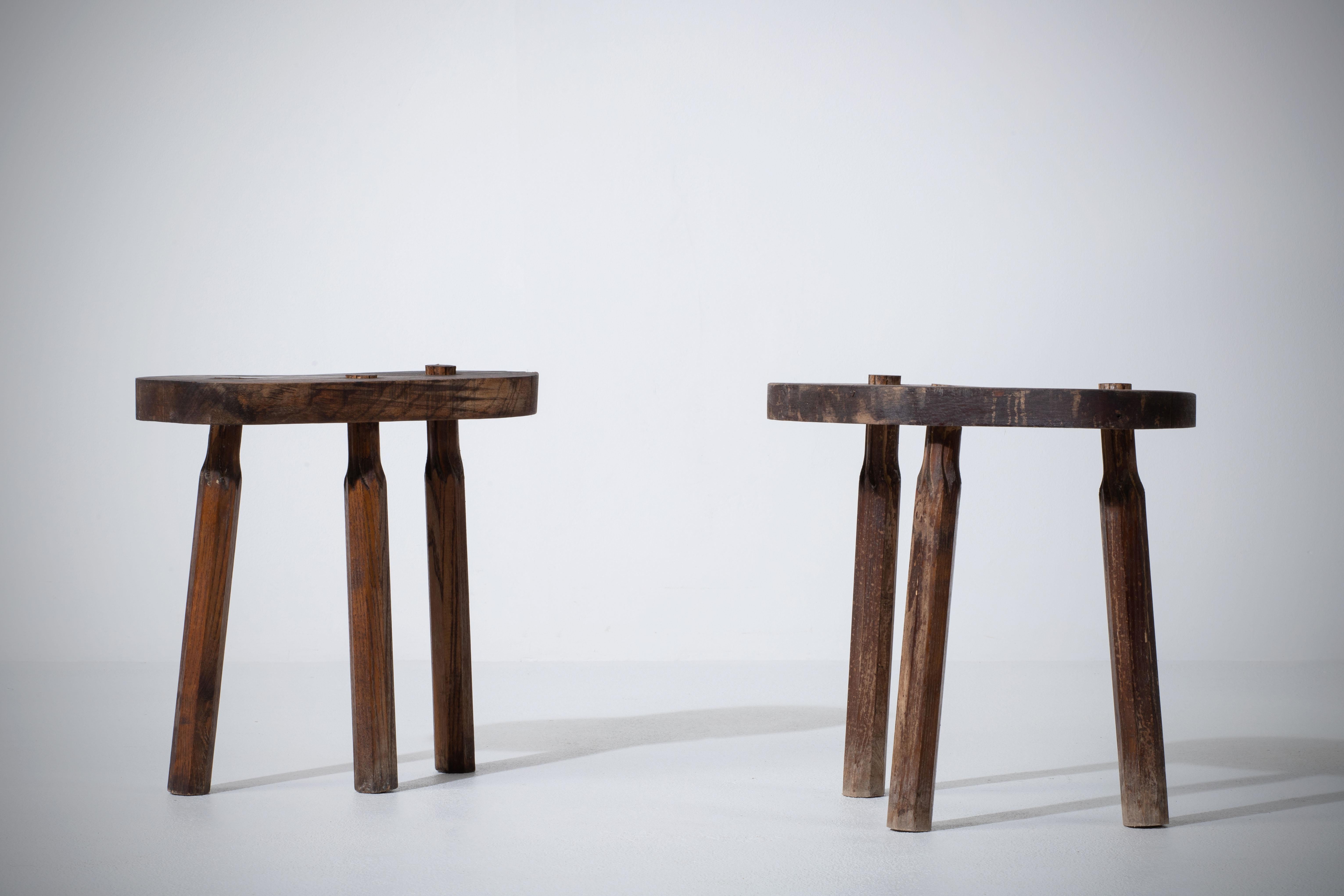 French Brutalist Tripod Stool, a Pair For Sale 5