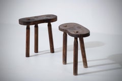 Tabouret tripode brutaliste français, paire
