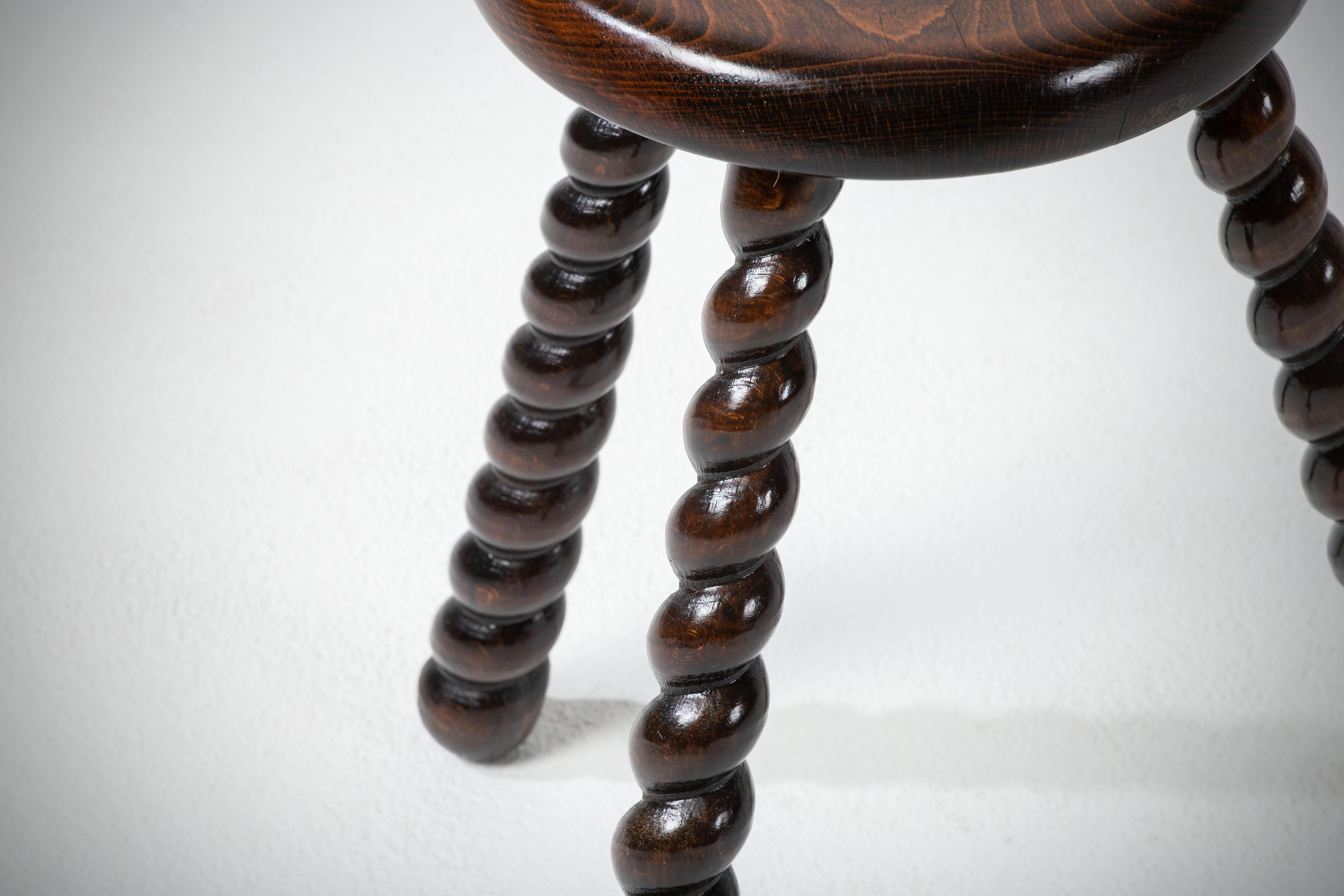 20th Century French Brutalist Tripod Stool, a Pair