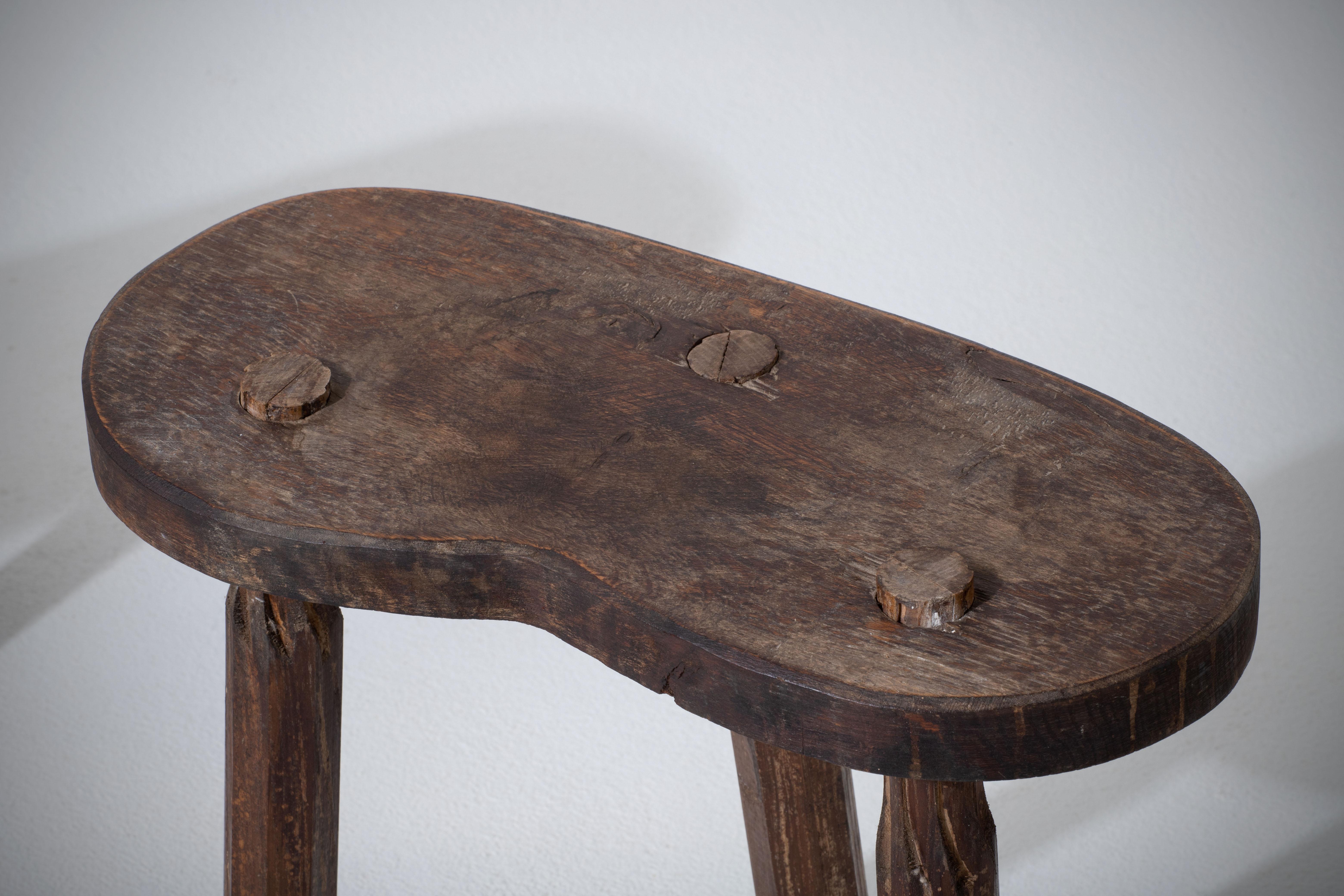 20th Century French Brutalist Tripod Stool, a Pair For Sale