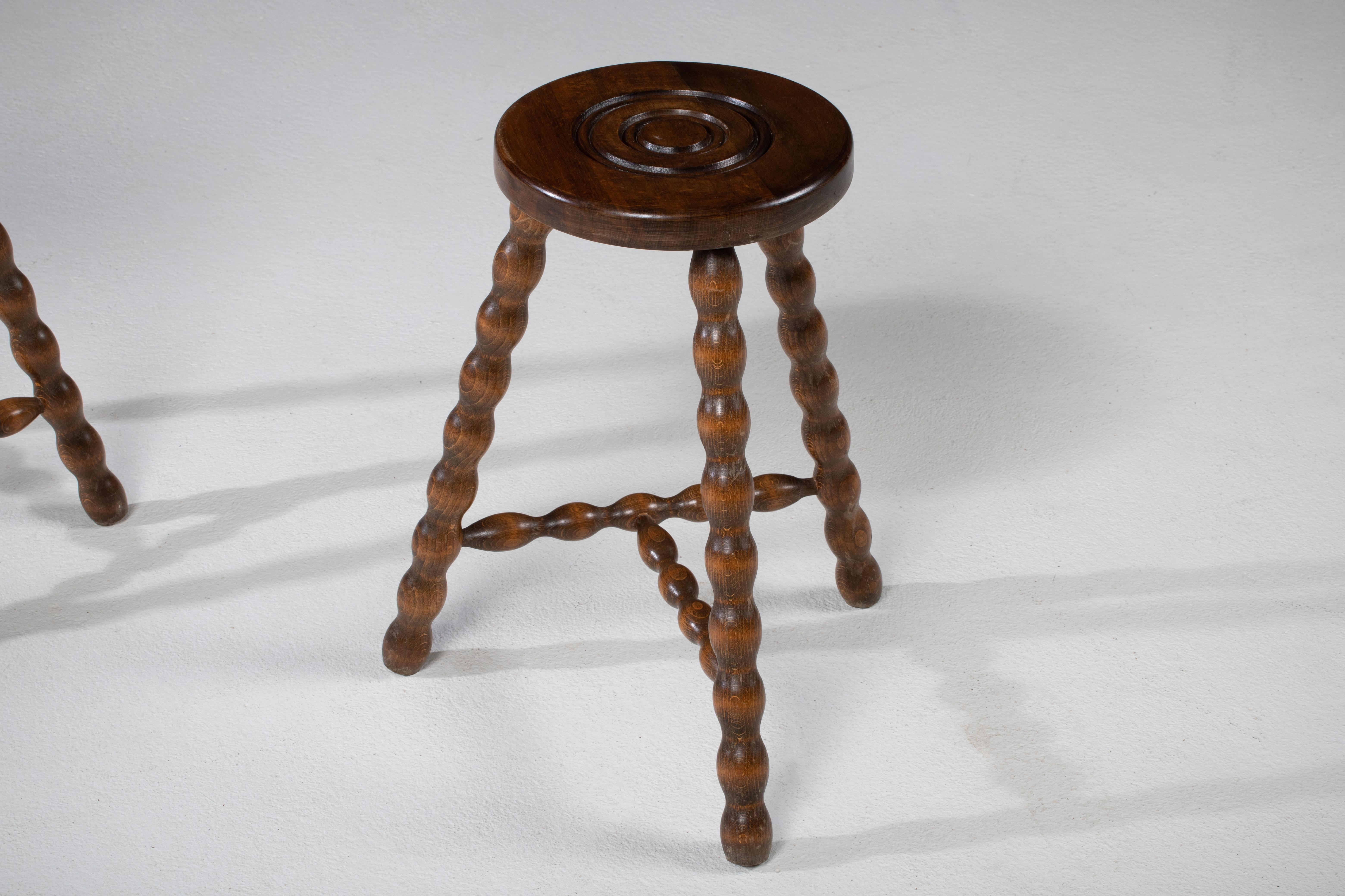 French Brutalist Tripod Stool, a Pair 1