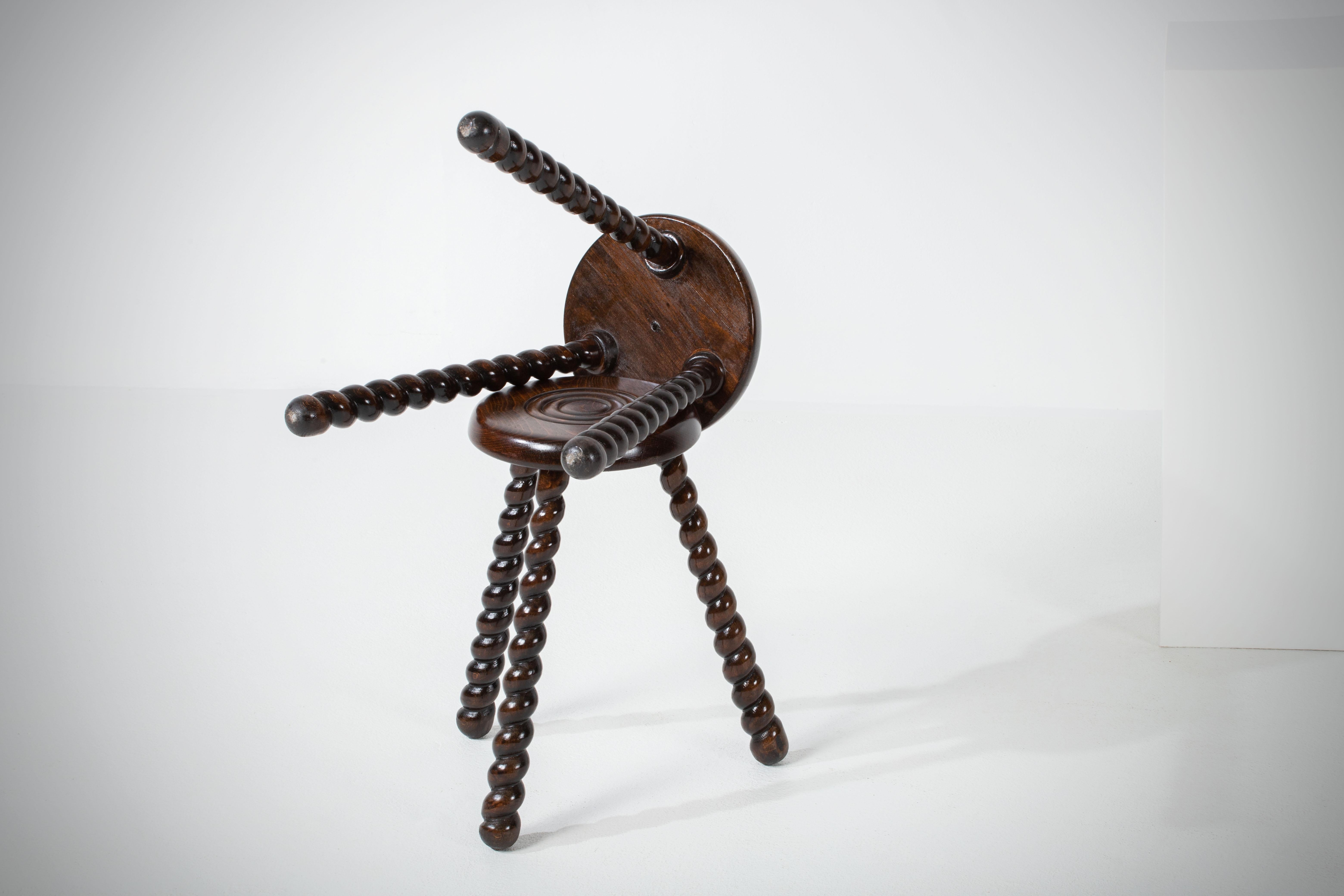 French Brutalist Tripod Stool, a Pair 1