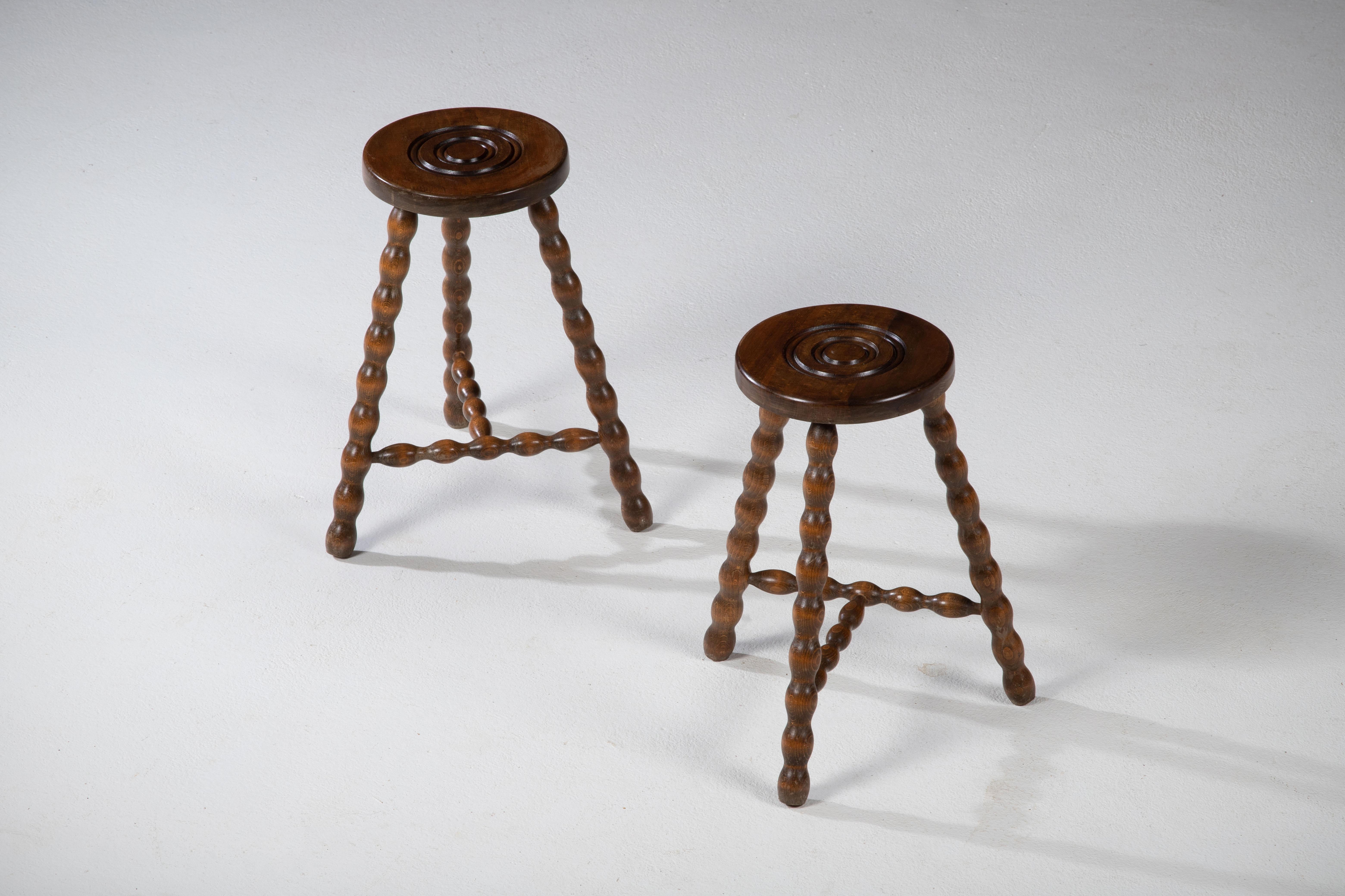 French Brutalist Tripod Stool, a Pair 2