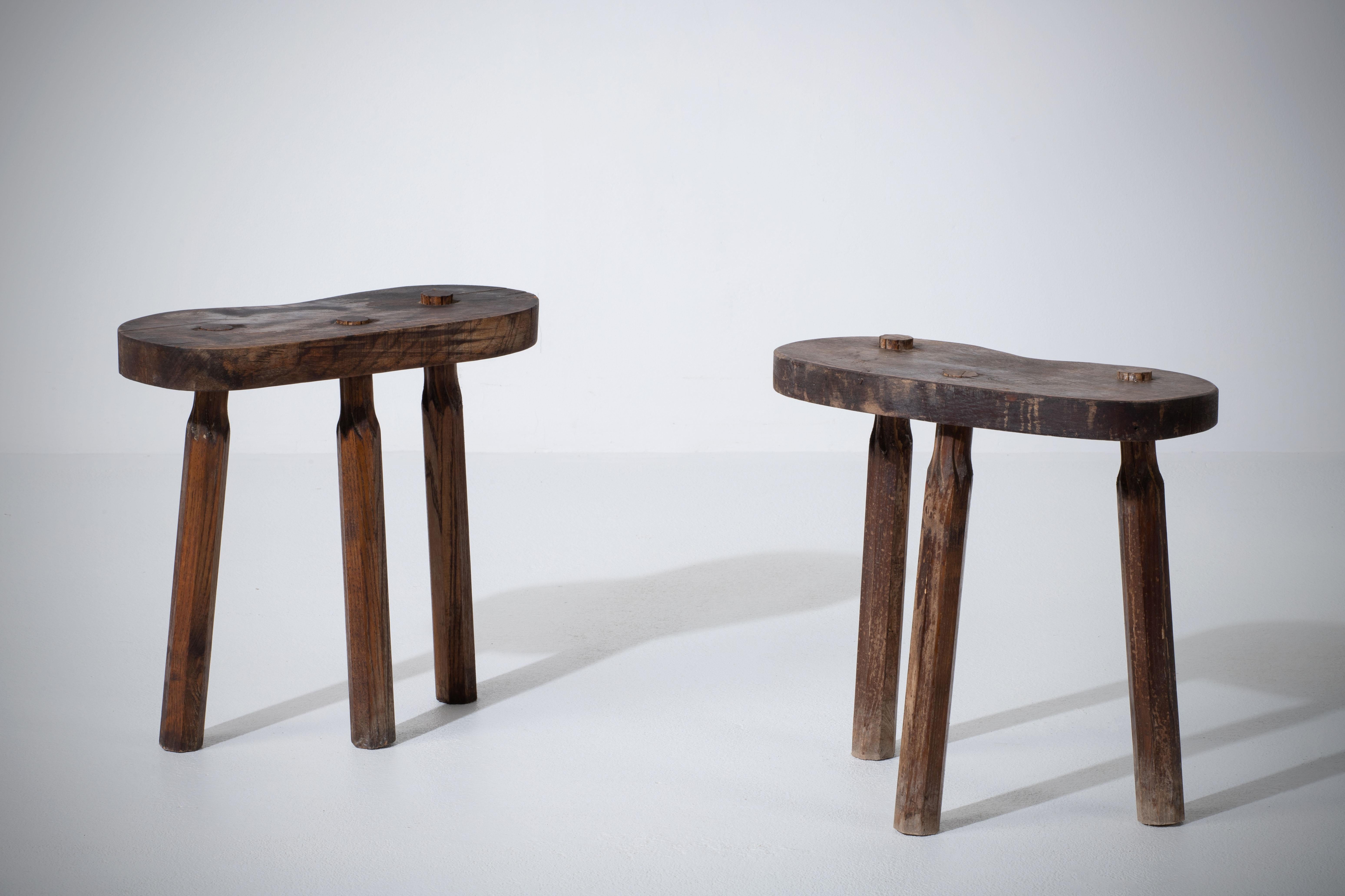 French Brutalist Tripod Stool, a Pair For Sale 2