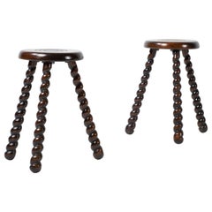 French Brutalist Tripod Stool, a Pair