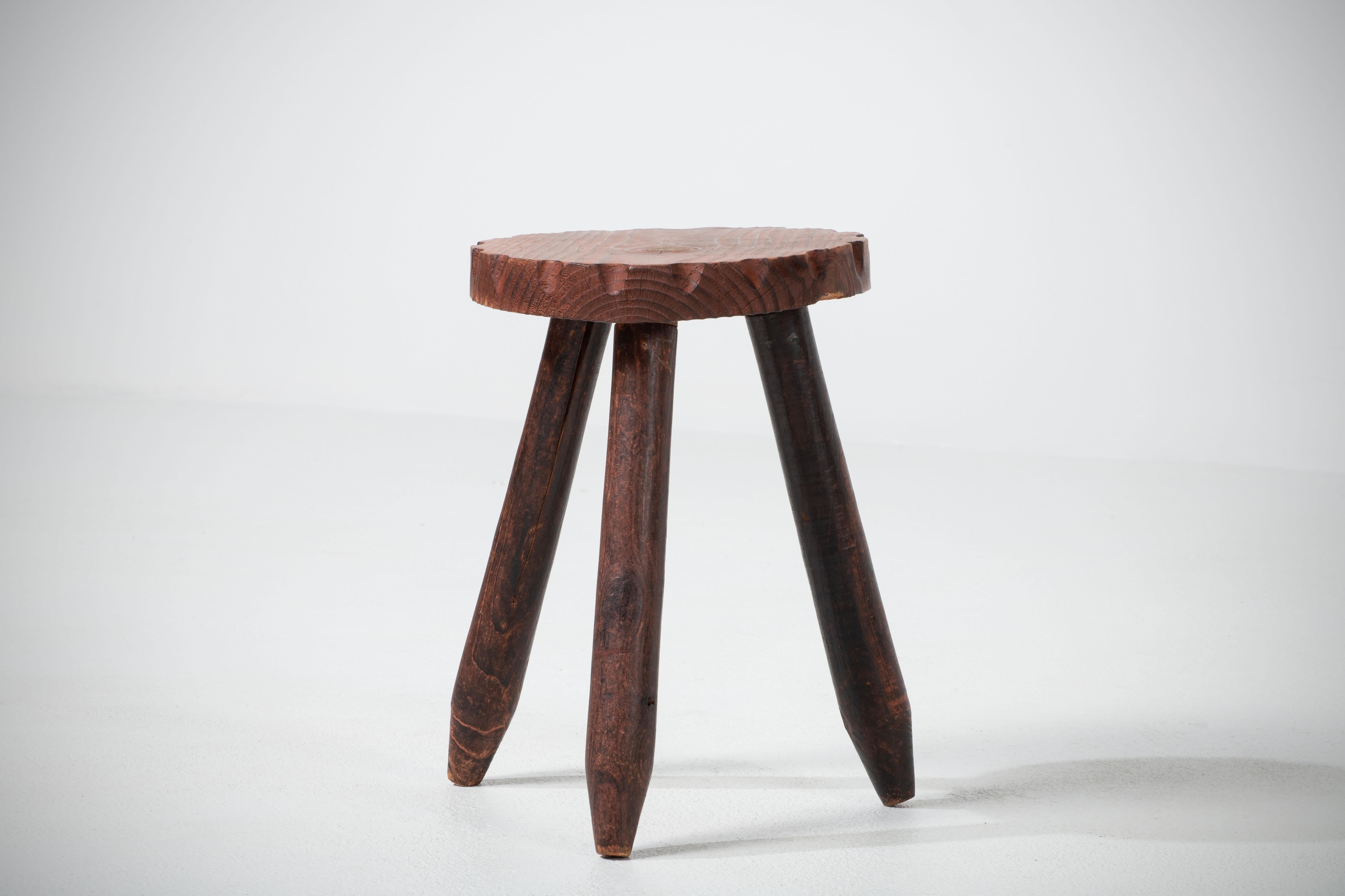 French Brutalist Tripod Stool For Sale at 1stDibs