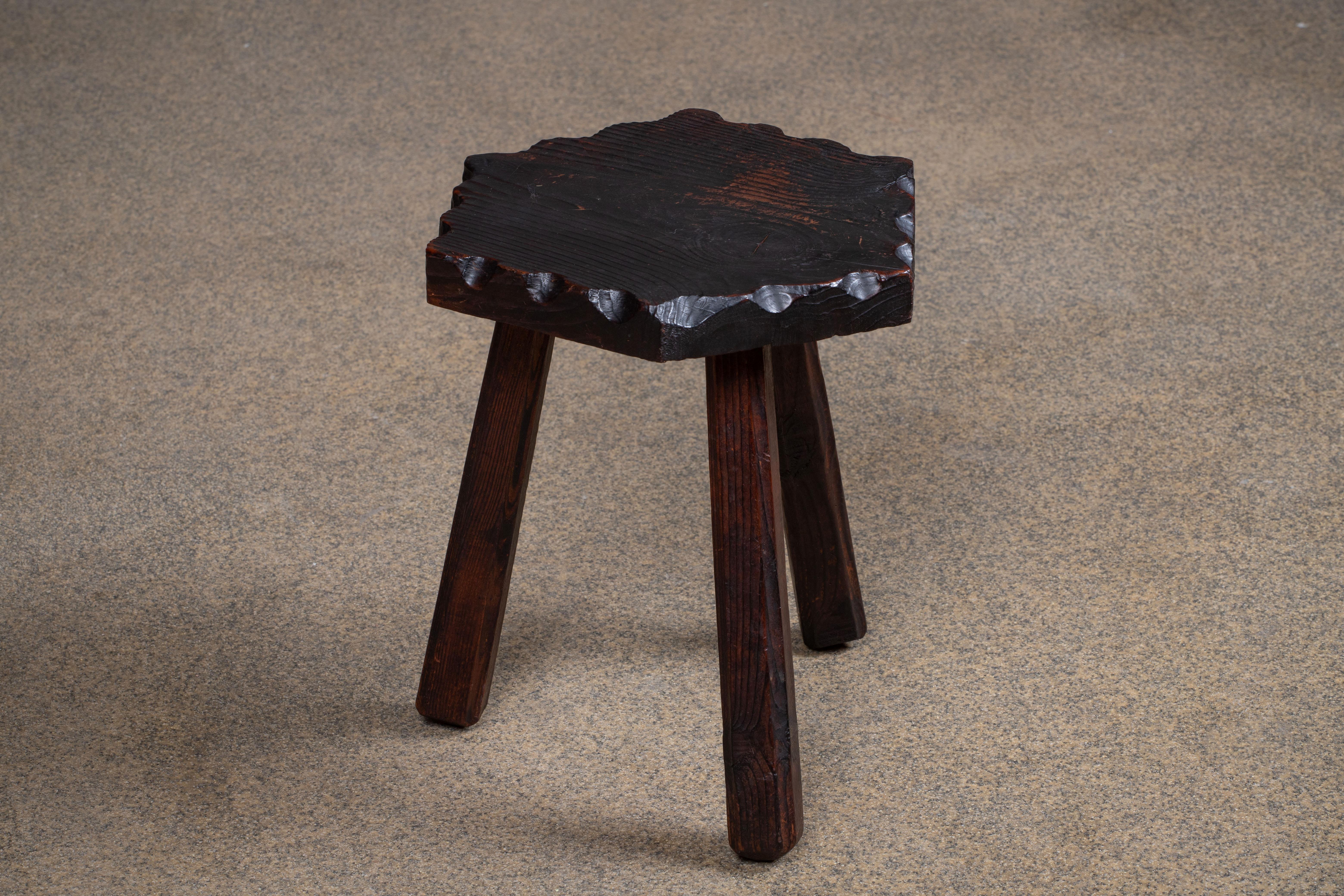 Mid-Century Modern French Brutalist Tripod Stool