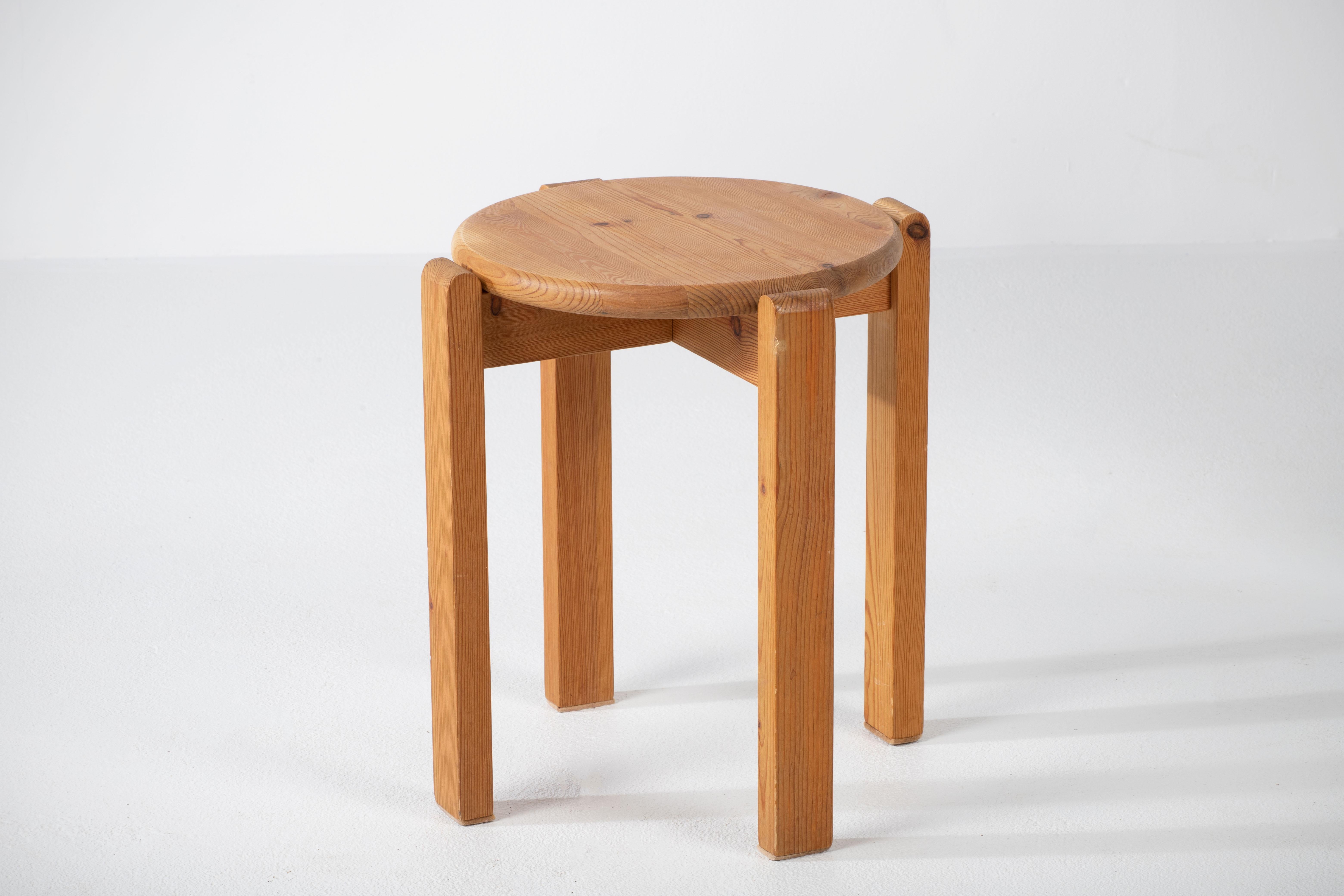20th Century French Midcentury Pine Stool For Sale