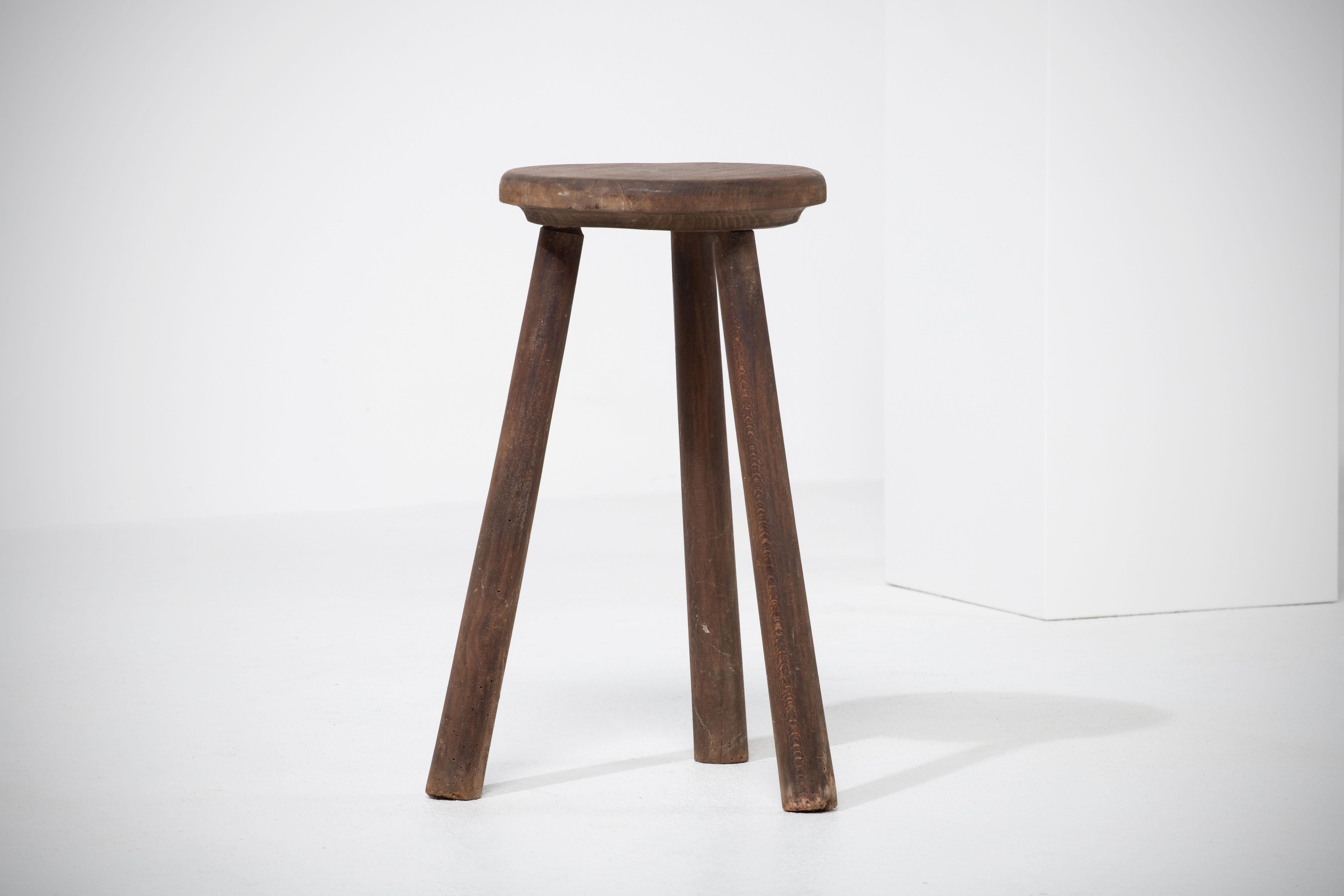 French Brutalist Tripod Stool For Sale at 1stDibs