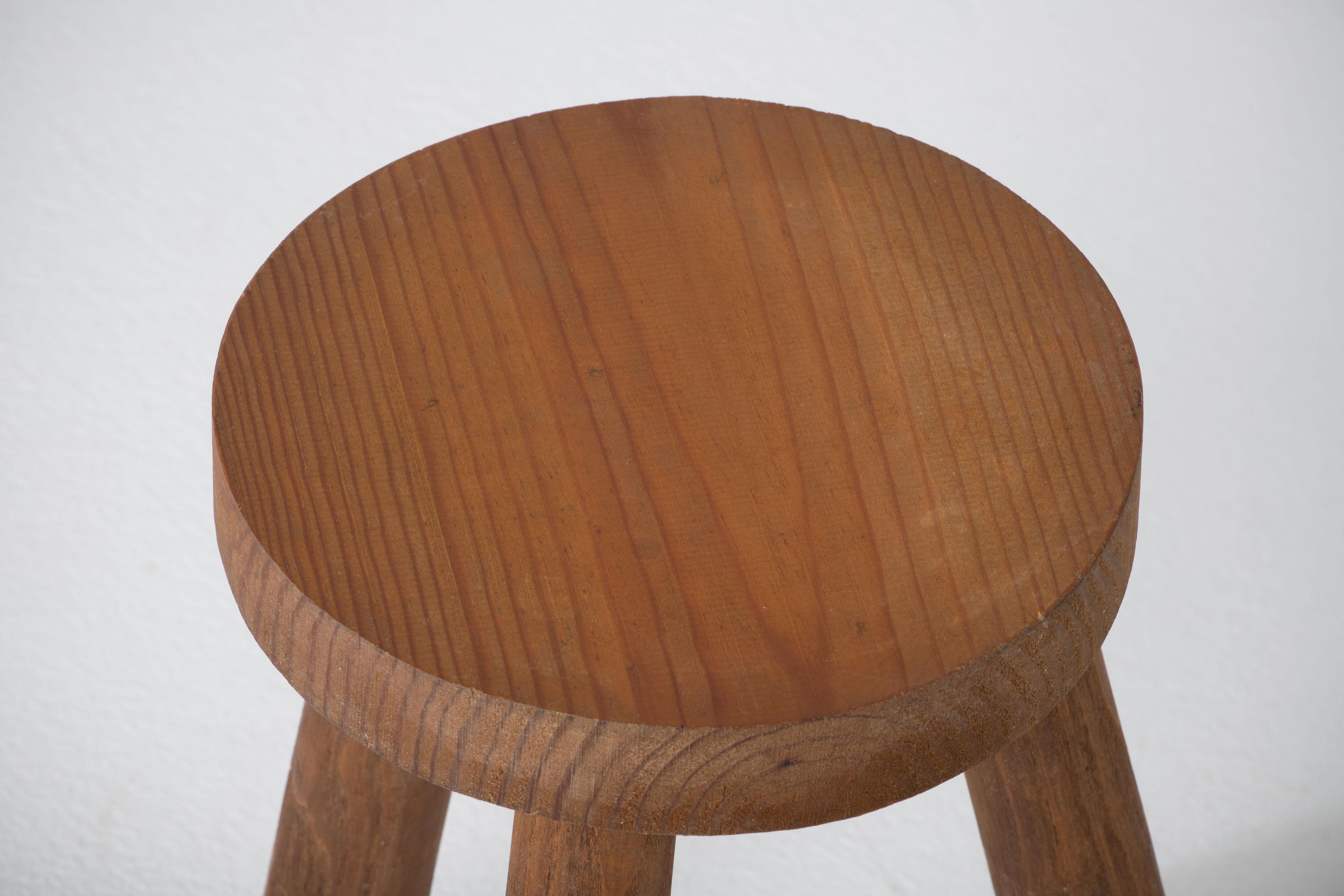 20th Century French Brutalist Tripod Stool For Sale