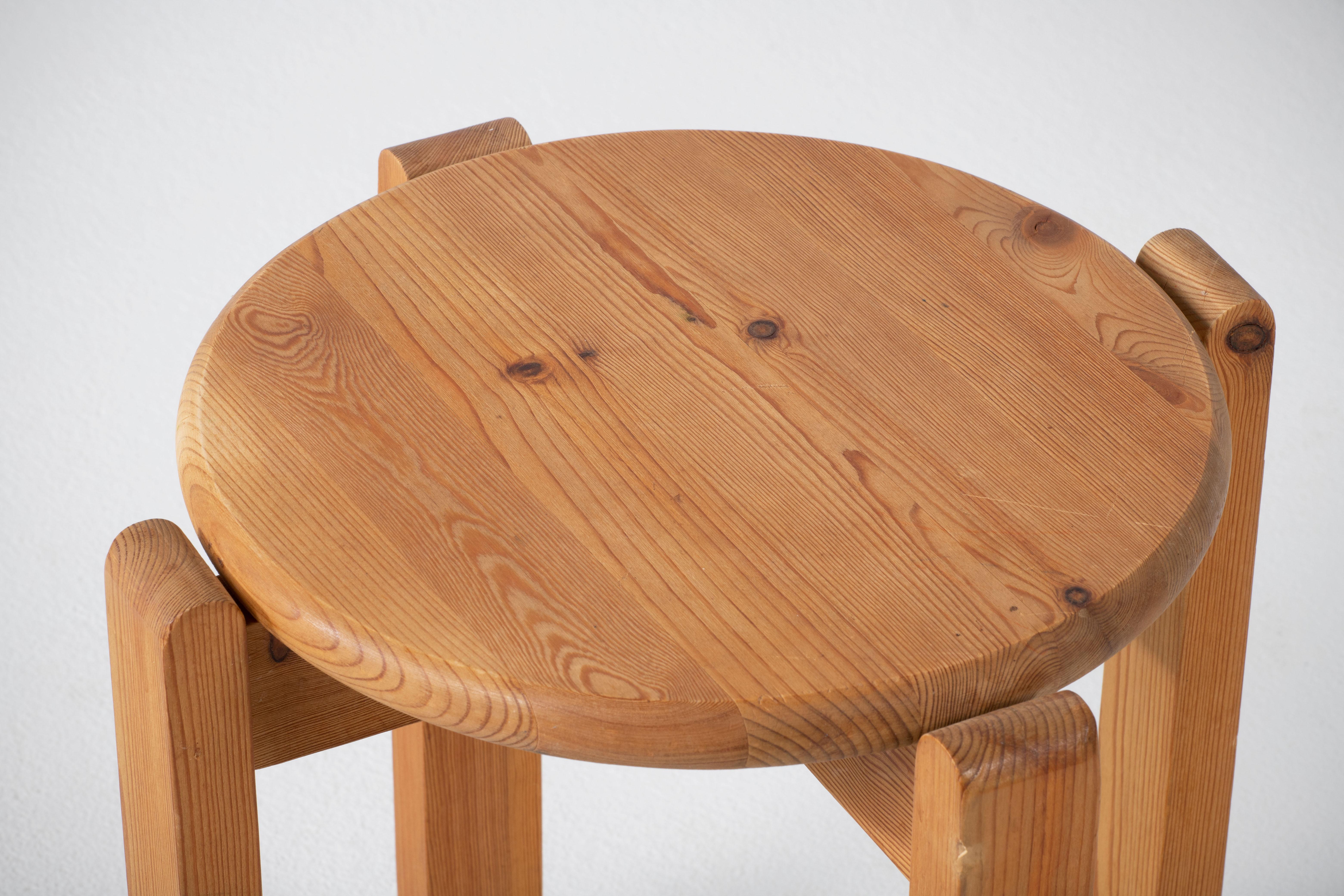 French Midcentury Pine Stool For Sale 1