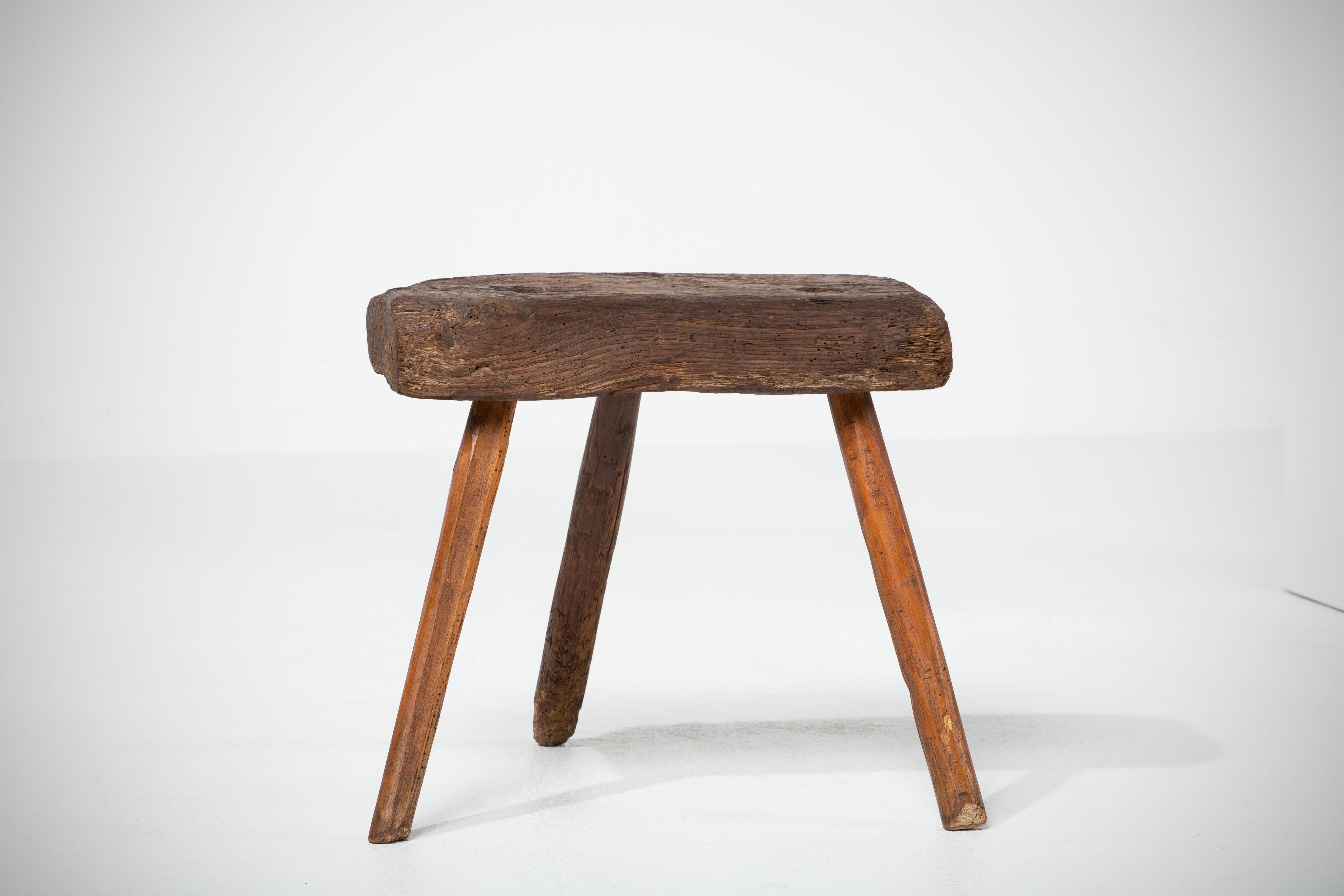 20th Century French Brutalist Tripod Stool For Sale
