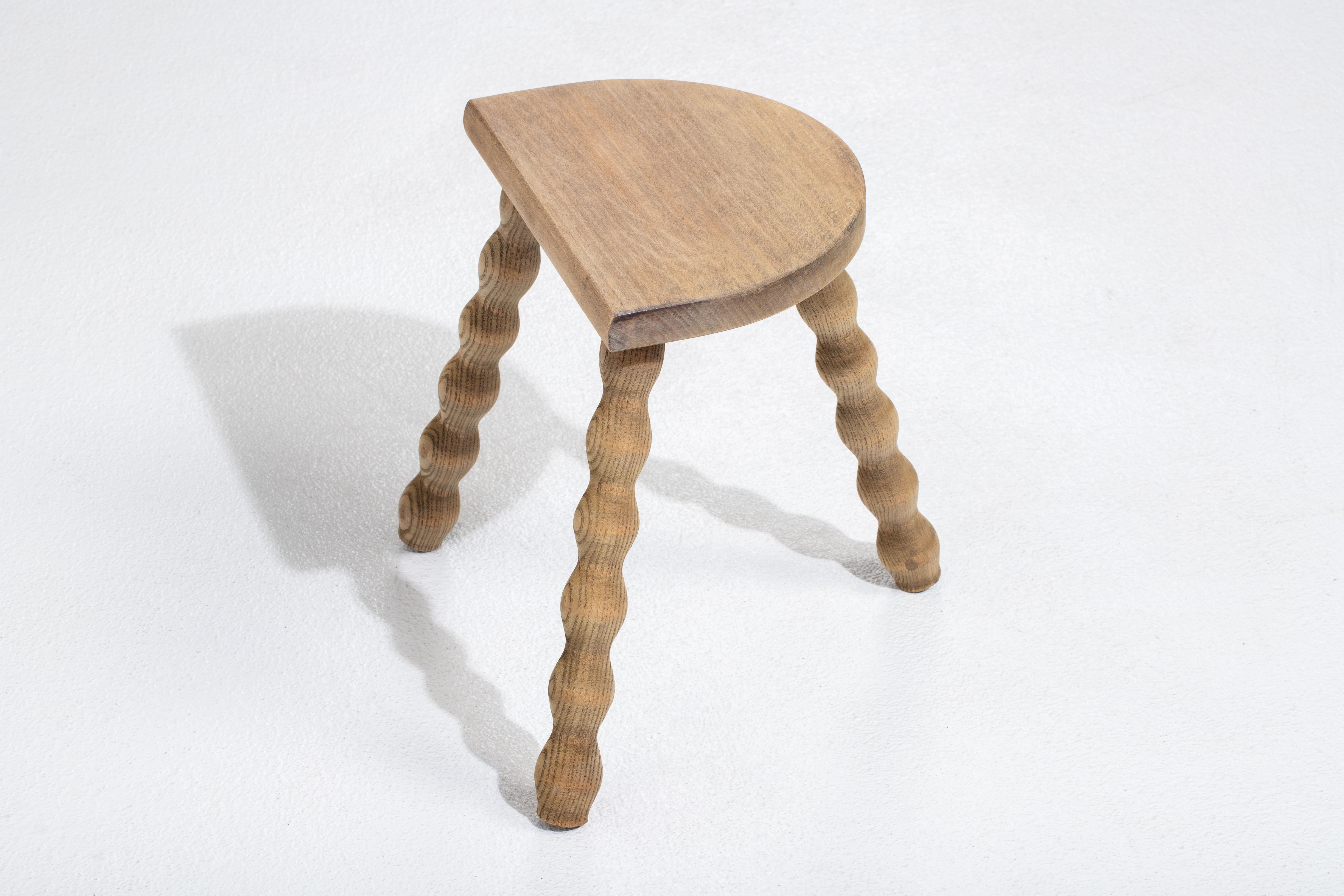 20th Century French Brutalist Tripod Stool For Sale