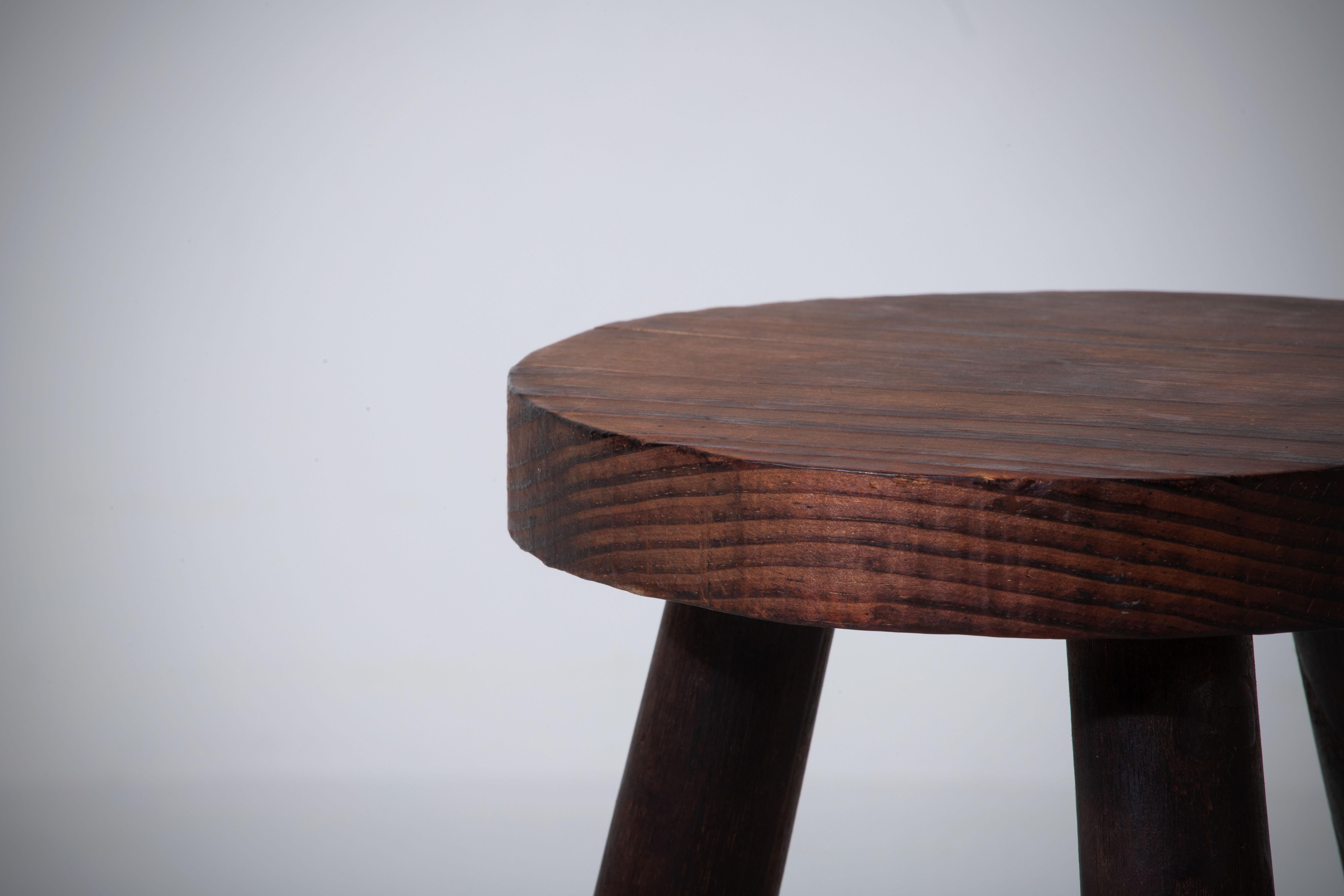 Oak French Brutalist Tripod Stool