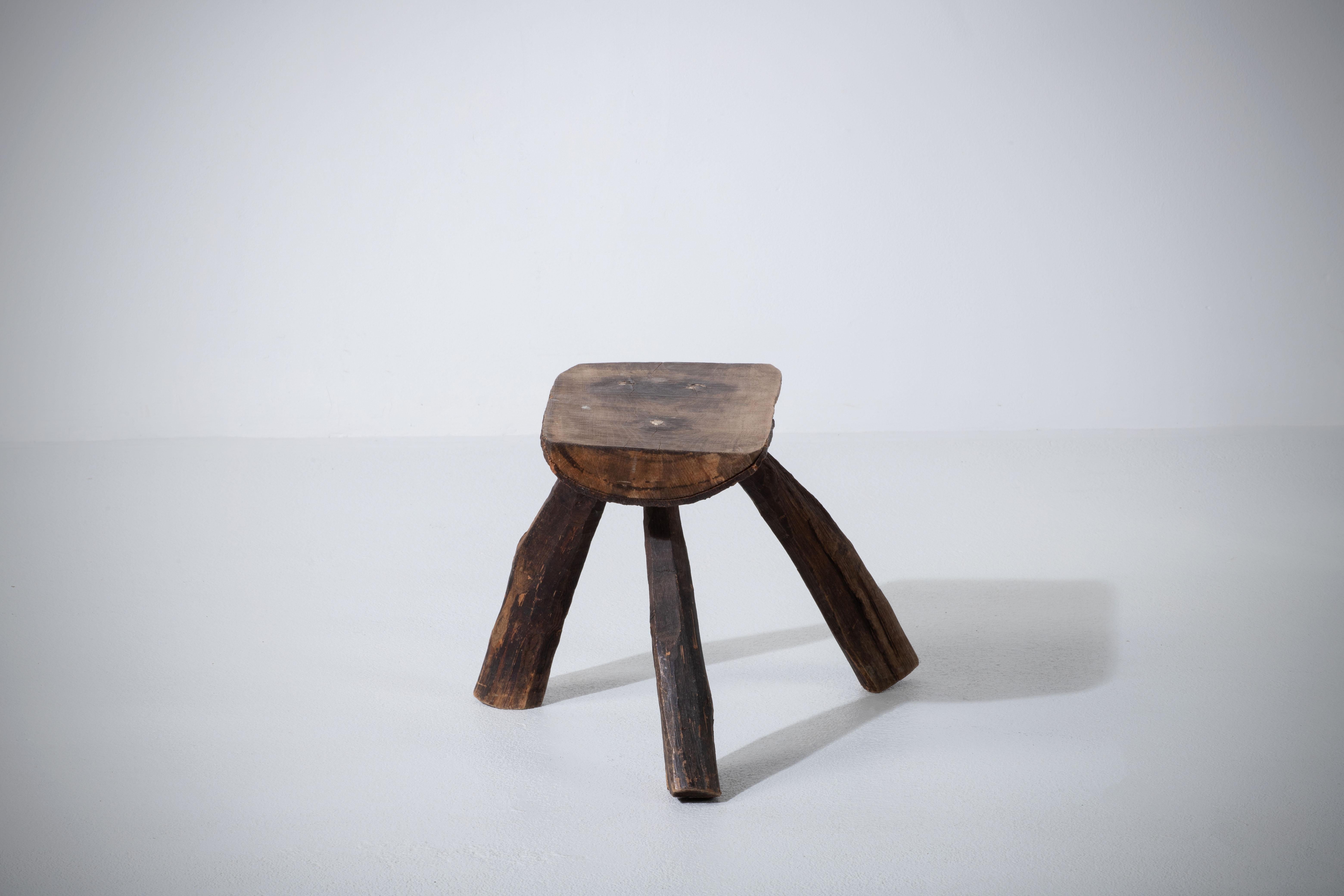 French Brutalist Tripod Stool For Sale 1