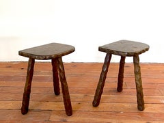 French Brutalist Tripod Stools